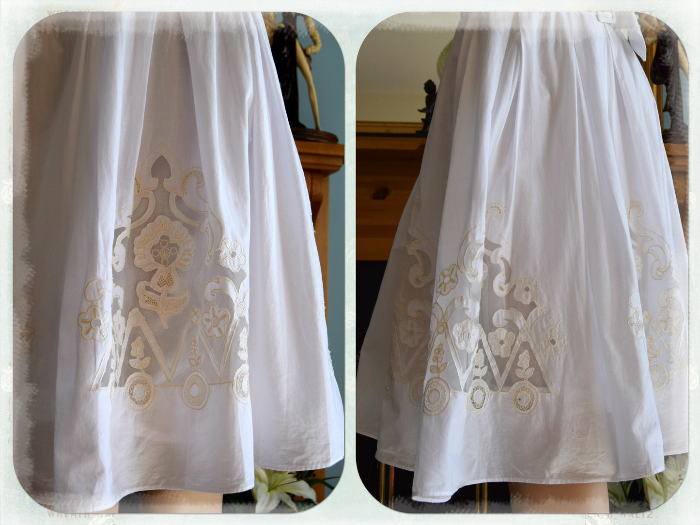 Vintage Rockabilly 1950s 1960s full Swing Cotton Pin-up wedding dress Lyon Lace Circle Wedding Gown Soft Summer Tea Dress size UK 4 6 US 2 4
