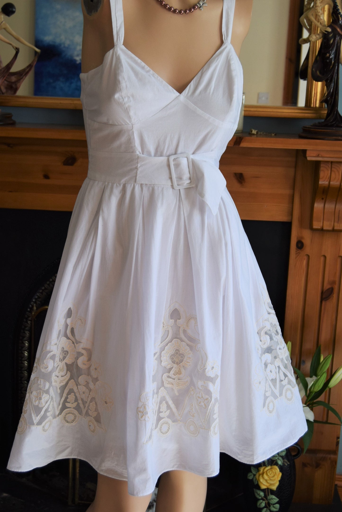 Vintage Rockabilly 1950s 1960s full Swing Cotton Pin-up wedding dress Lyon Lace Circle Wedding Gown Soft Summer Tea Dress size UK 4 6 US 2 4