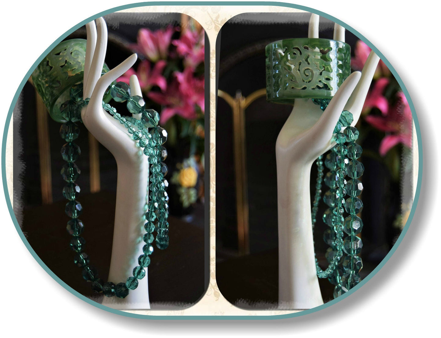 Stunning Carved Retro Avant Garde Vintage 1920's jade bakelite emerald statement bangle bracelet