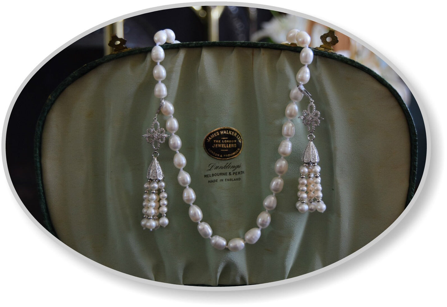 Vintage Oriental 1920's 1930's natural real pearl necklace and earrings Stunning vintage parure