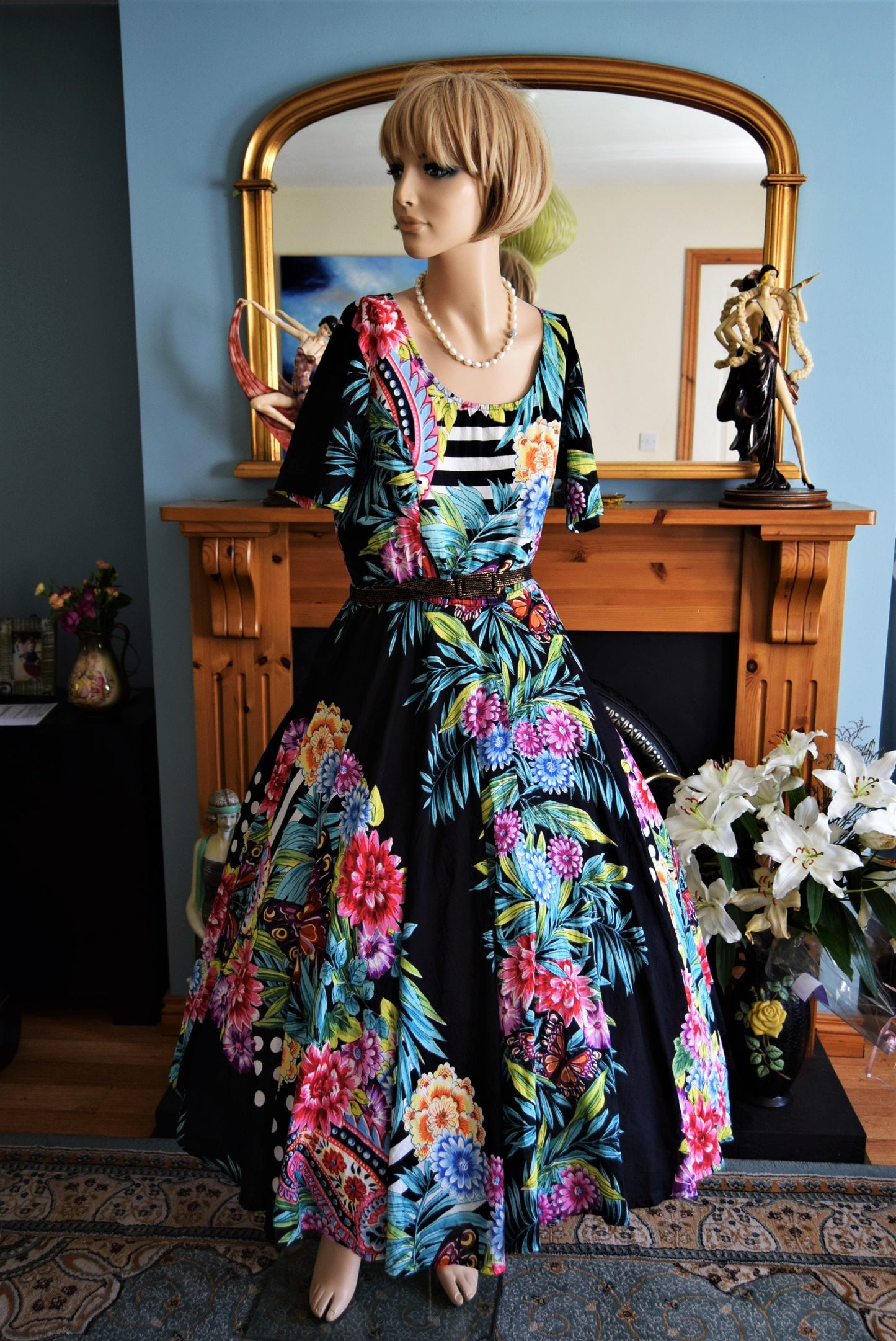 PHOOL Stunning Vibrant Full Circle 1960's Rockabilly Havana Party Oriental Exotic dress by Phool size UK 12 US 8