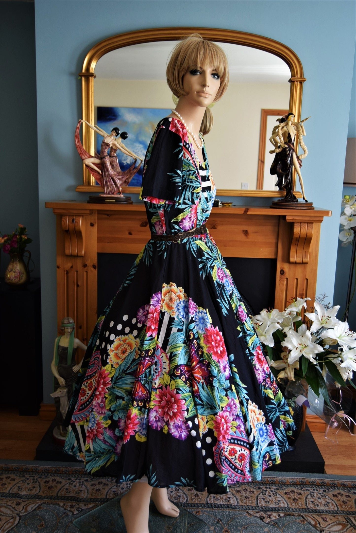 PHOOL Stunning Vibrant Full Circle 1960's Rockabilly Havana Party Oriental Exotic dress by Phool size UK 12 US 8