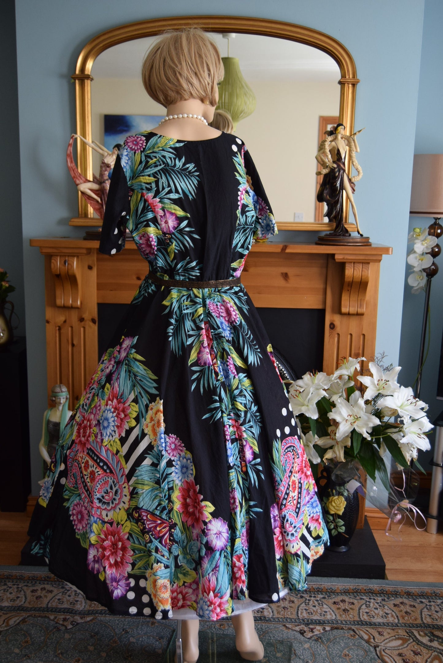 PHOOL Stunning Vibrant Full Circle 1960's Rockabilly Havana Party Oriental Exotic dress by Phool size UK 12 US 8