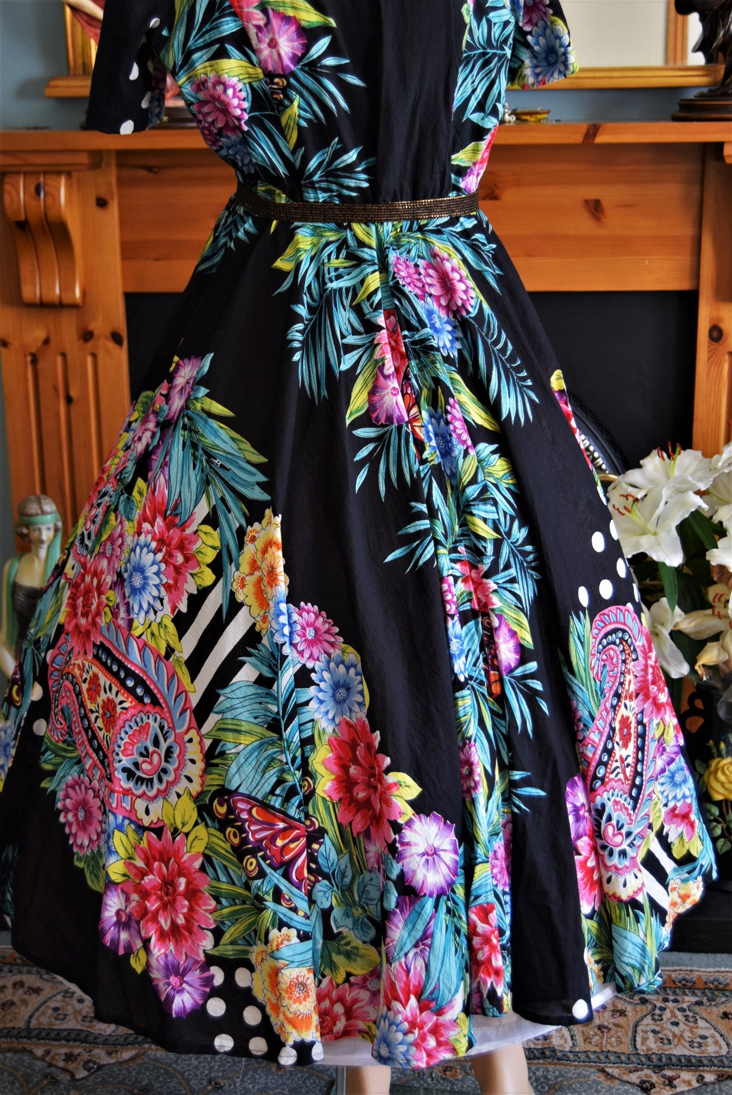 PHOOL Stunning Vibrant Full Circle 1960's Rockabilly Havana Party Oriental Exotic dress by Phool size UK 12 US 8