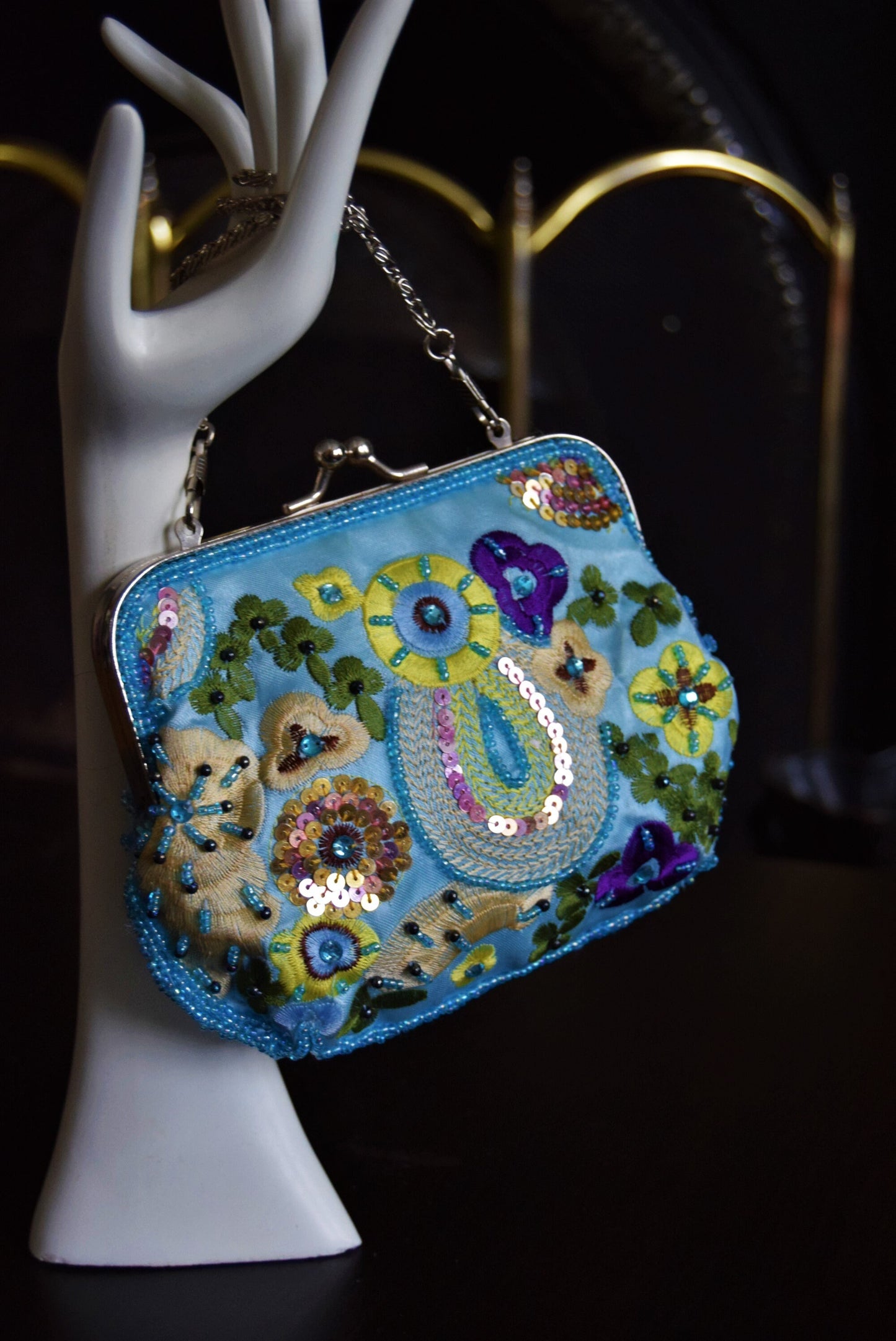 Art Deco Beautiful gold and lace embellished ocassion shoulder cocktail evening bag