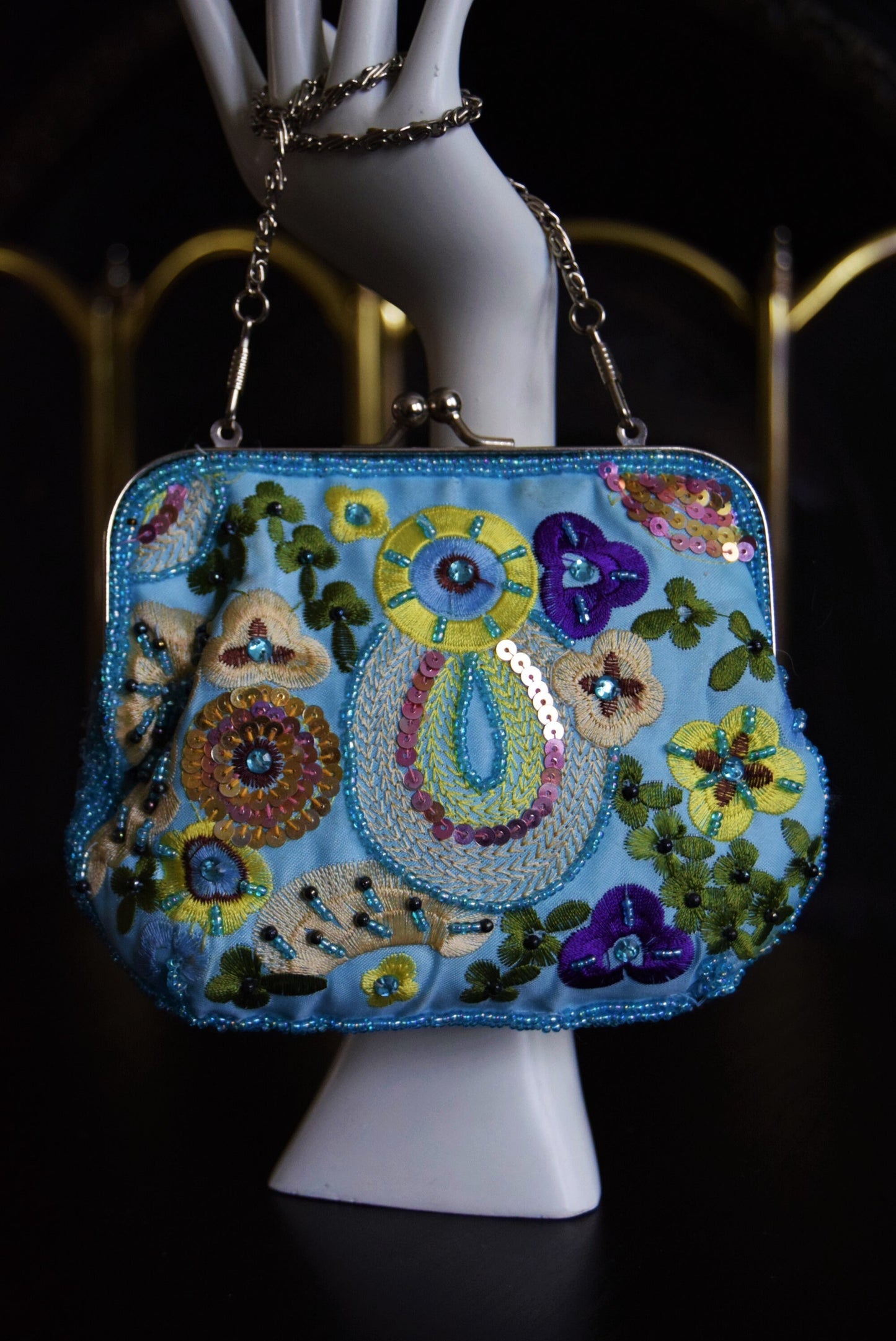 Art Deco Beautiful gold and lace embellished ocassion shoulder cocktail evening bag