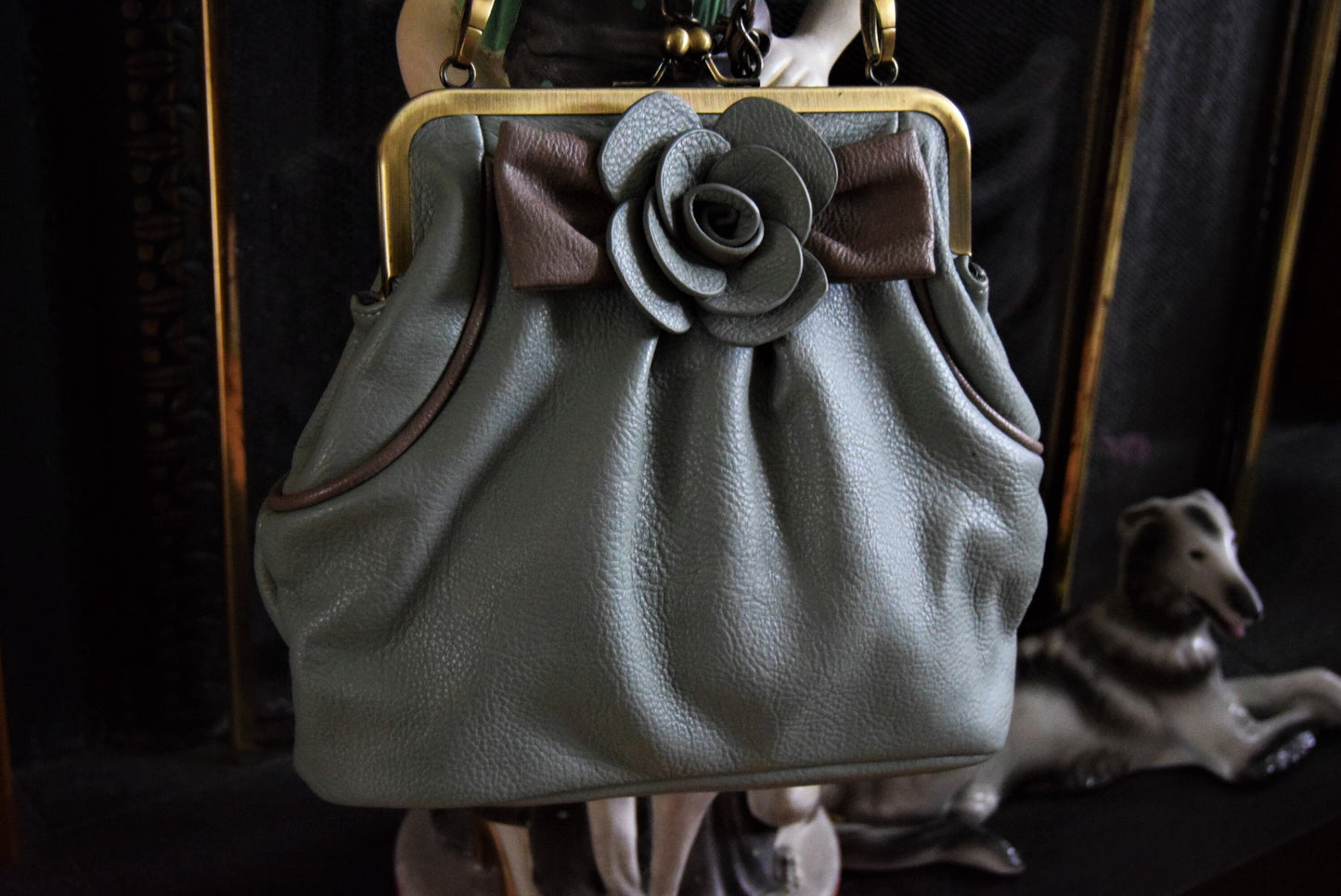 Art Deco Beautiful pale blue and lace embellished with roseshoulder bag
