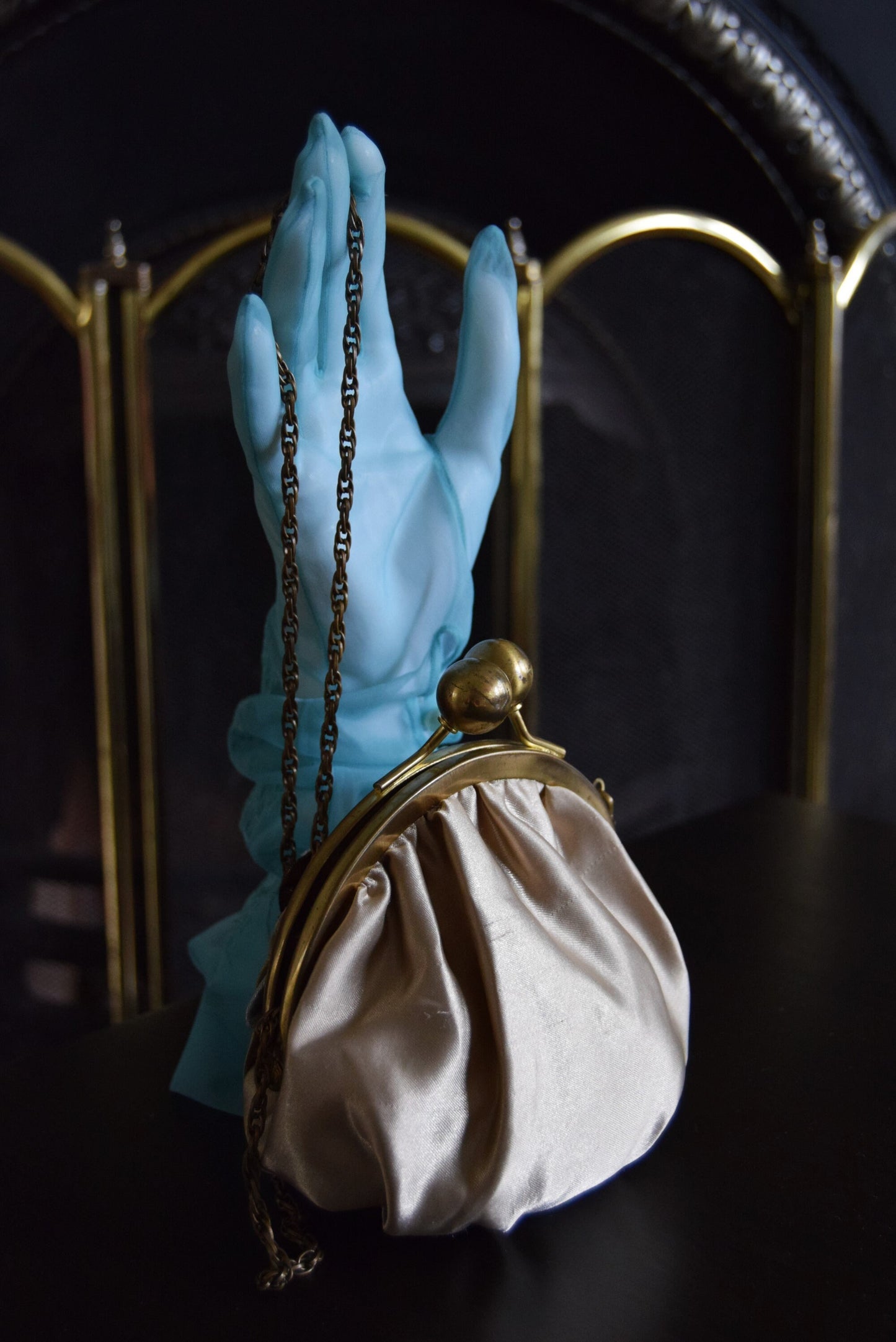 Vintage Flapper Floral Petal Delicate Art Deco Blue Gold embroidered cocktail evening bag