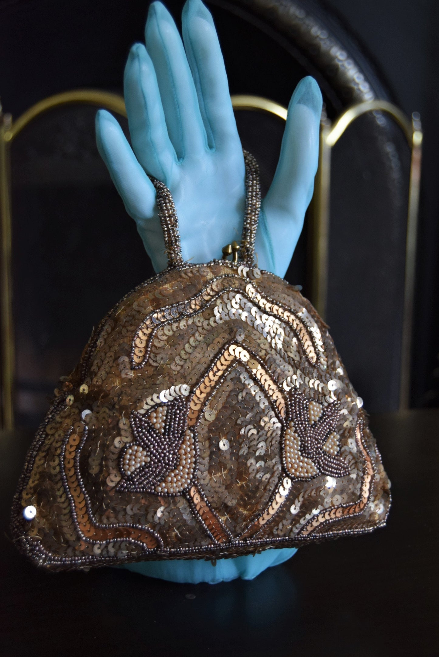 Original Vintage Flapper Gold sequinned and embellished evening 1920's hand bag