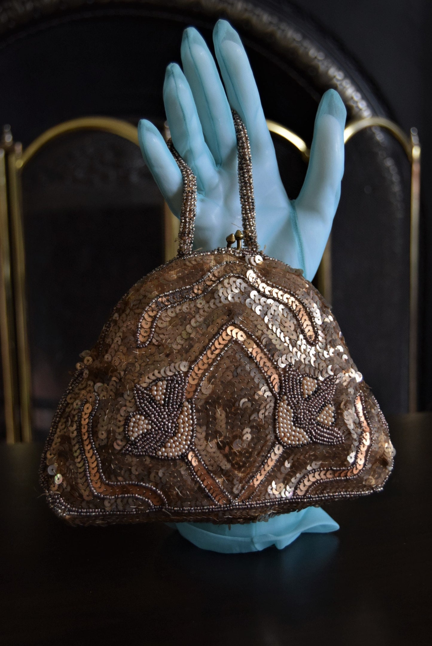 Original Vintage Flapper Gold sequinned and embellished evening 1920's hand bag
