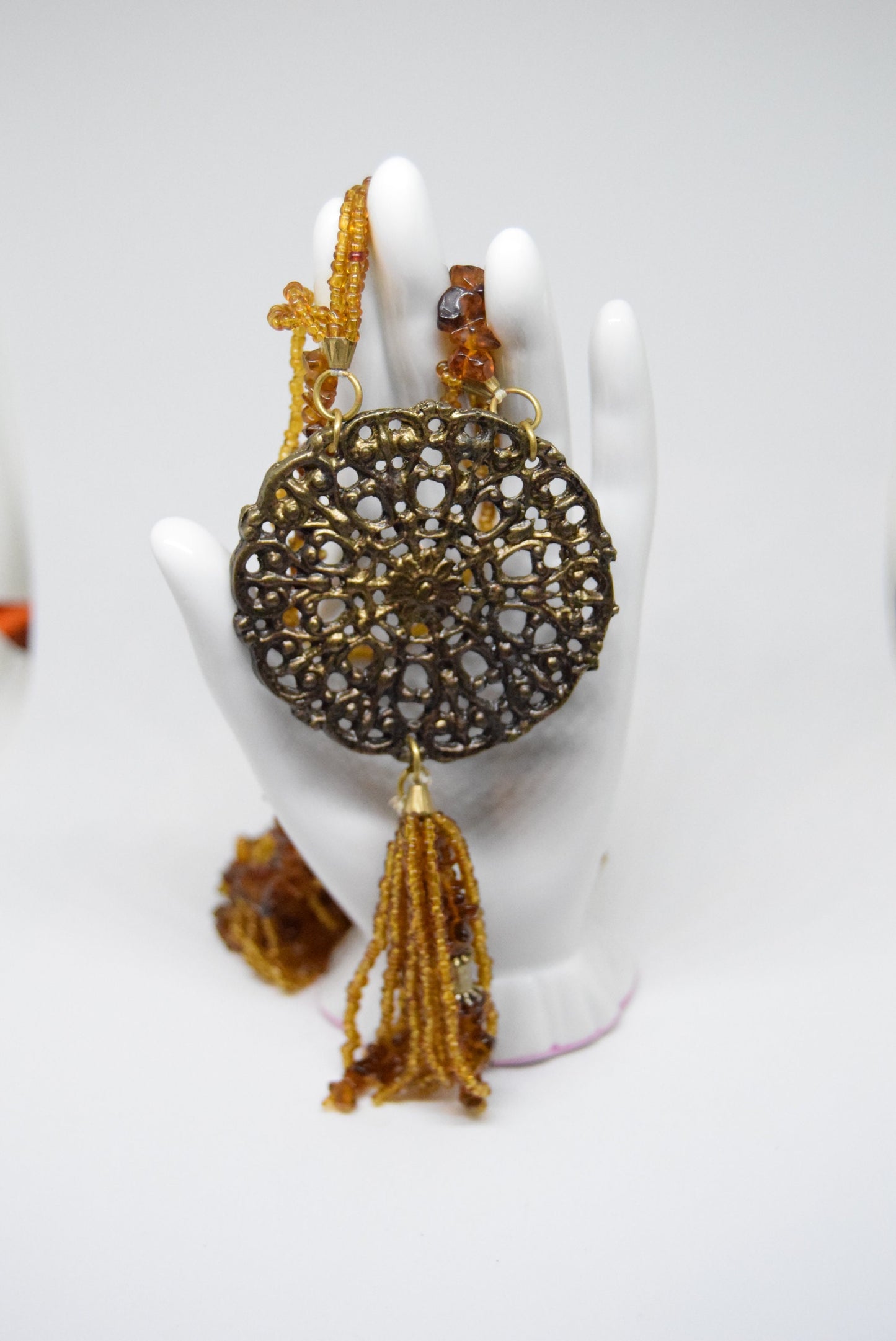 Beautiful Art Deco Statement Amber Glass and Chunky Statement heavy Retro necklace