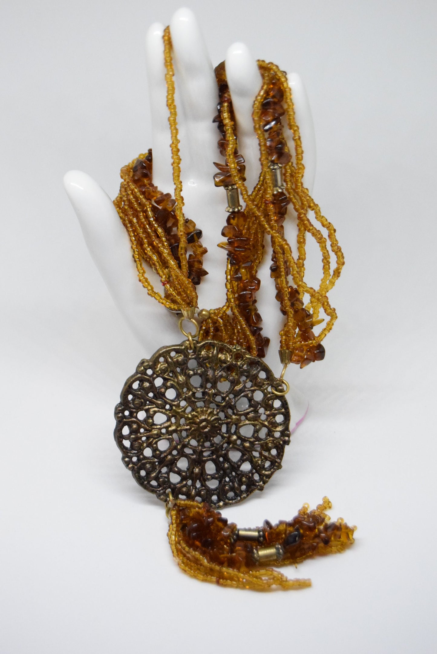 Beautiful Art Deco Statement Amber Glass and Chunky Statement heavy Retro necklace