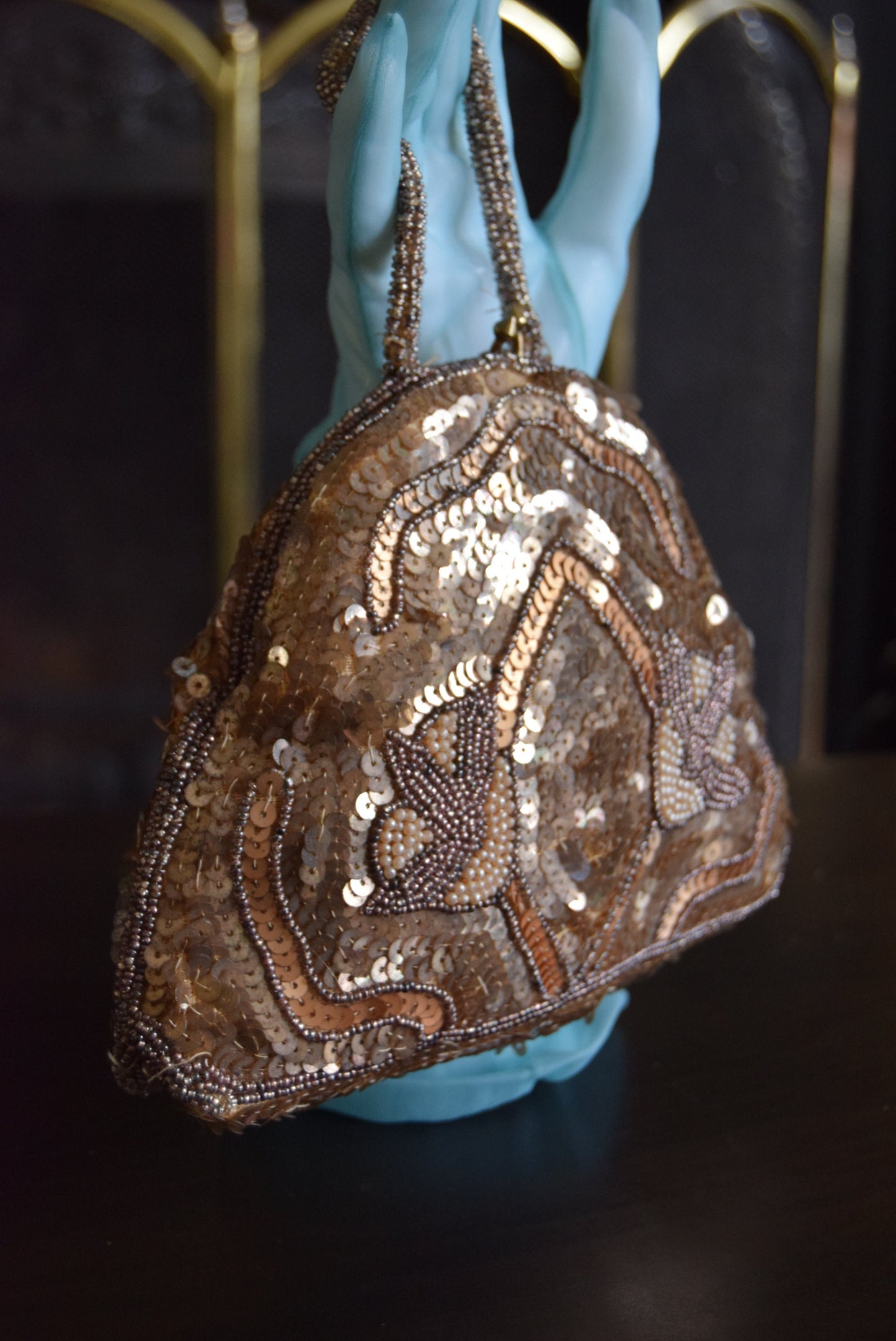 Original Vintage Flapper Gold sequinned and embellished evening 1920's hand bag
