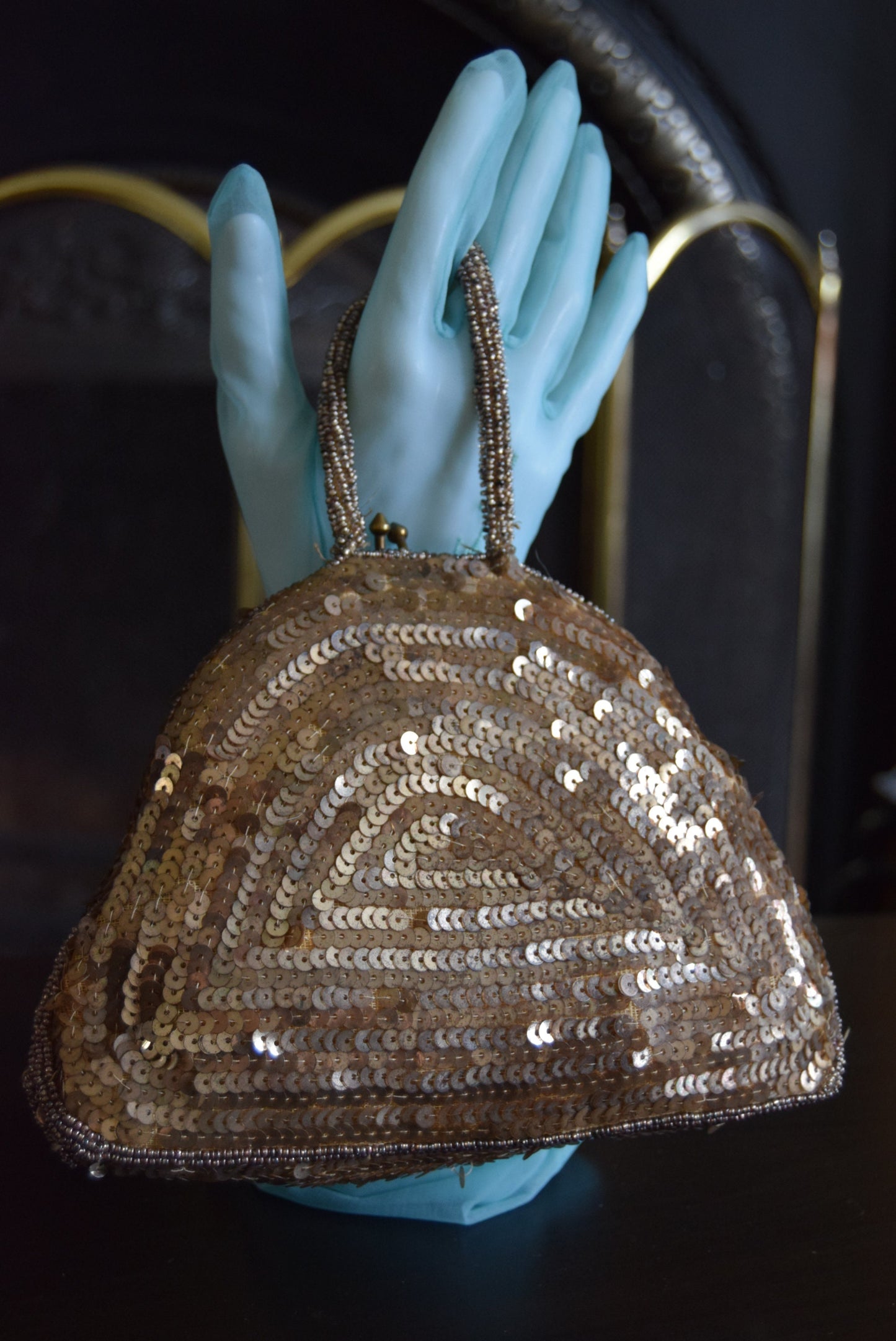 Original Vintage Flapper Gold sequinned and embellished evening 1920's hand bag