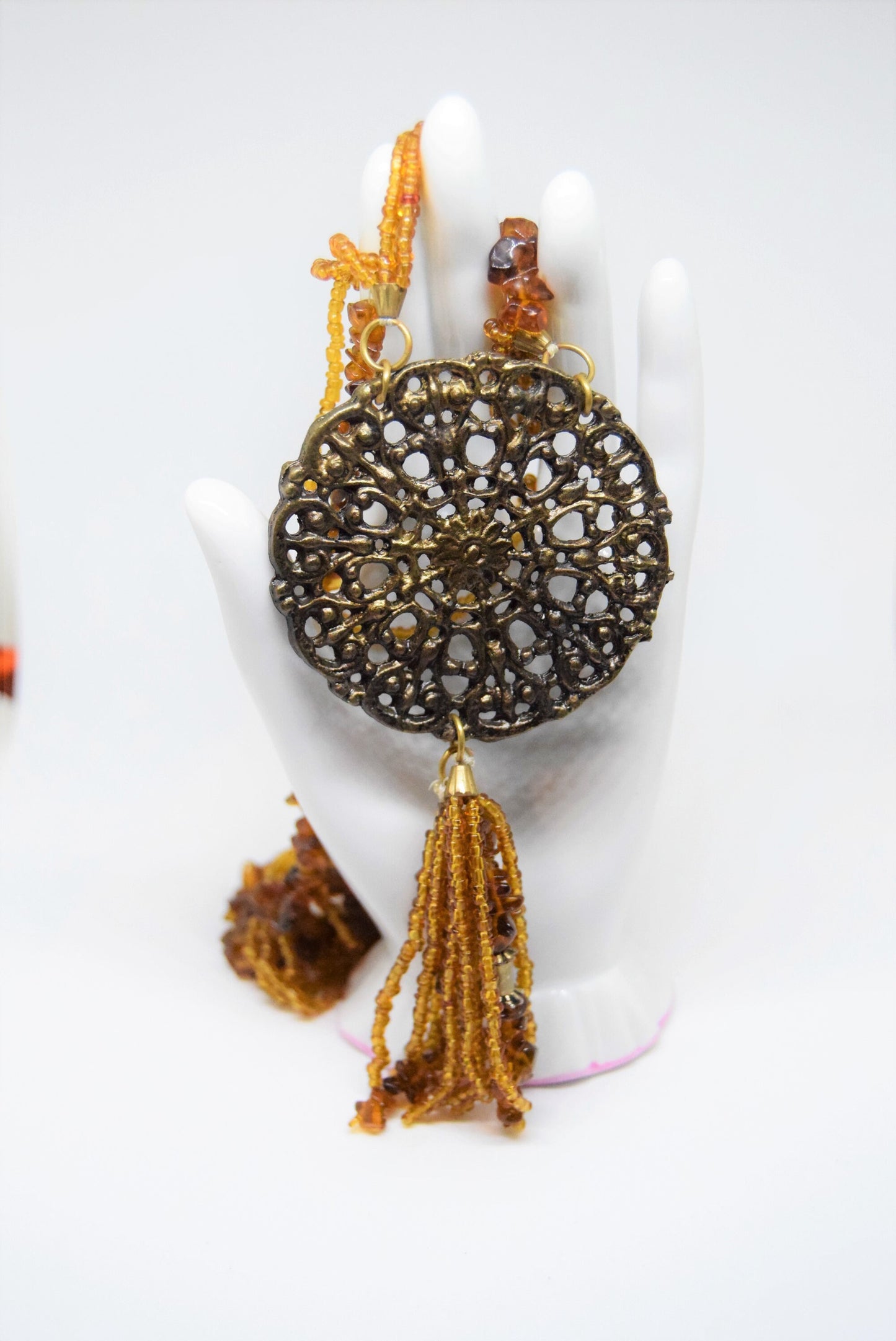 Beautiful Art Deco Statement Amber Glass and Chunky Statement heavy Retro necklace