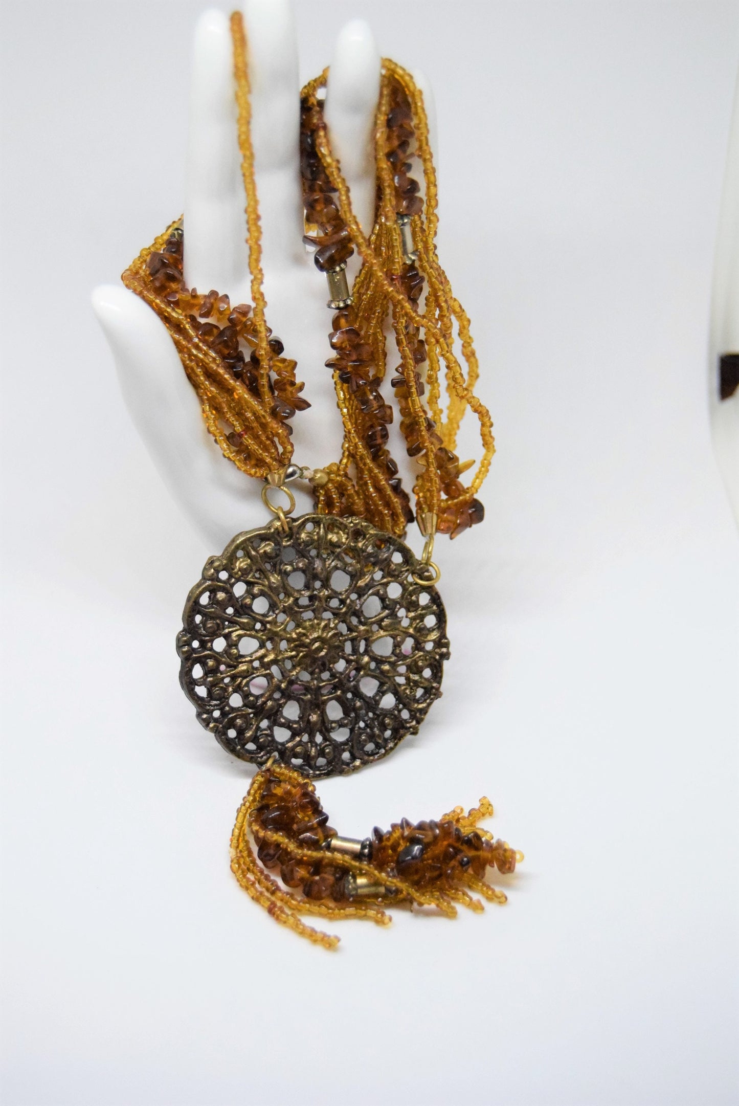 Beautiful Art Deco Statement Amber Glass and Chunky Statement heavy Retro necklace