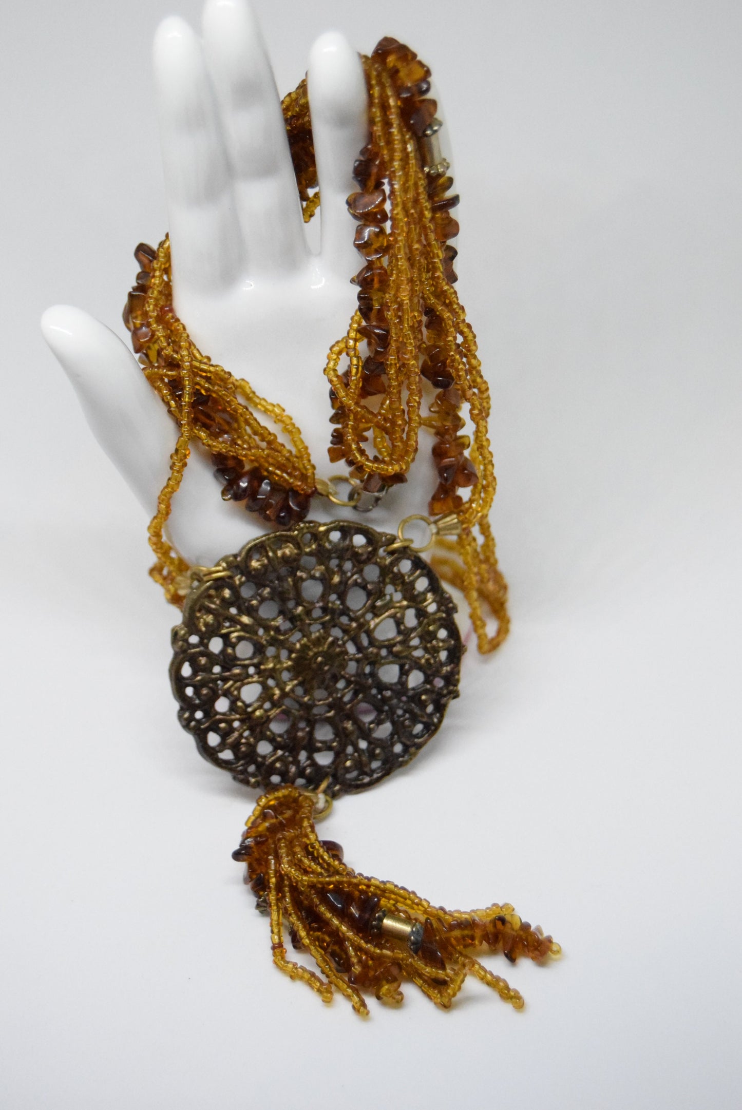 Beautiful Art Deco Statement Amber Glass and Chunky Statement heavy Retro necklace