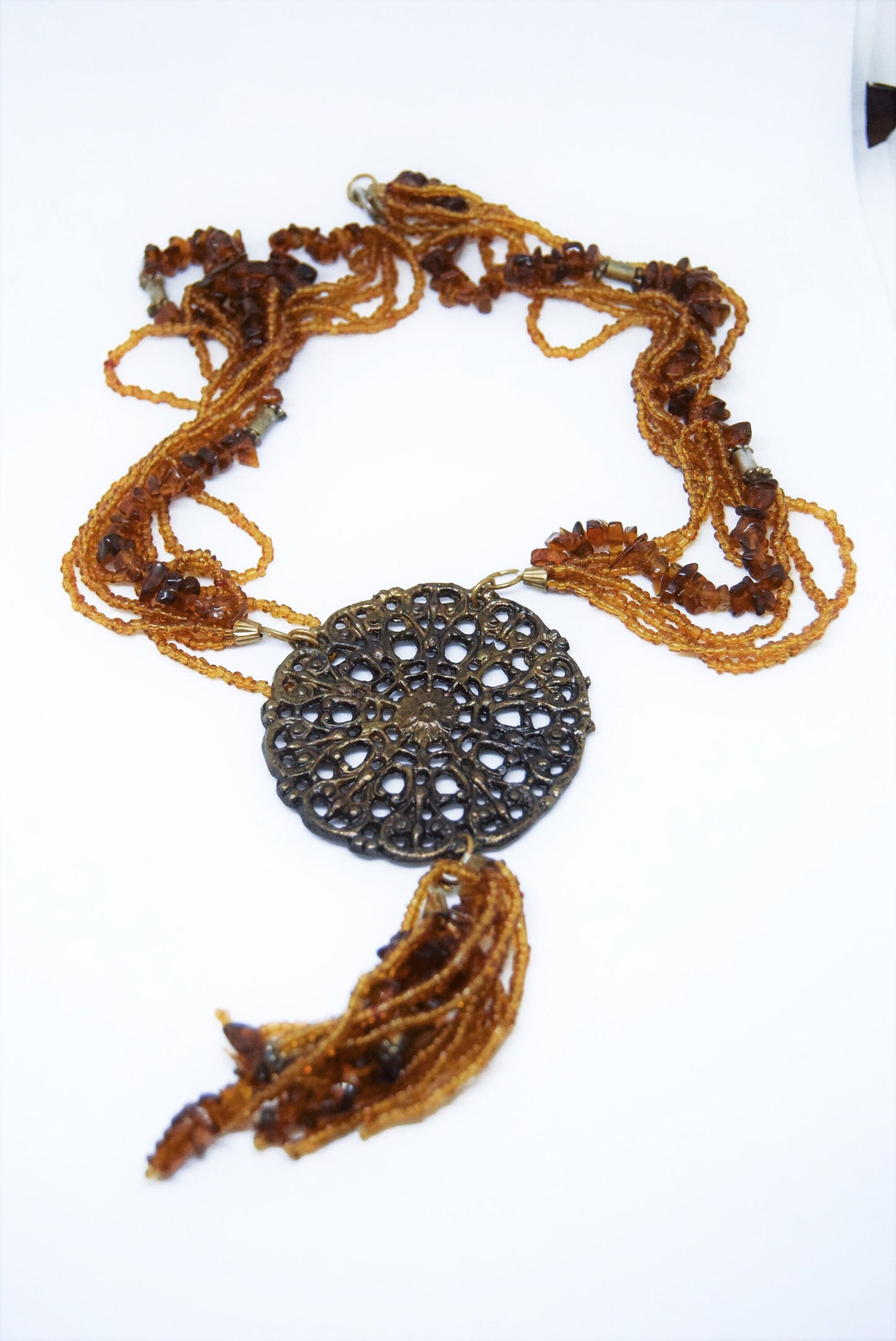 Beautiful Art Deco Statement Amber Glass and Chunky Statement heavy Retro necklace