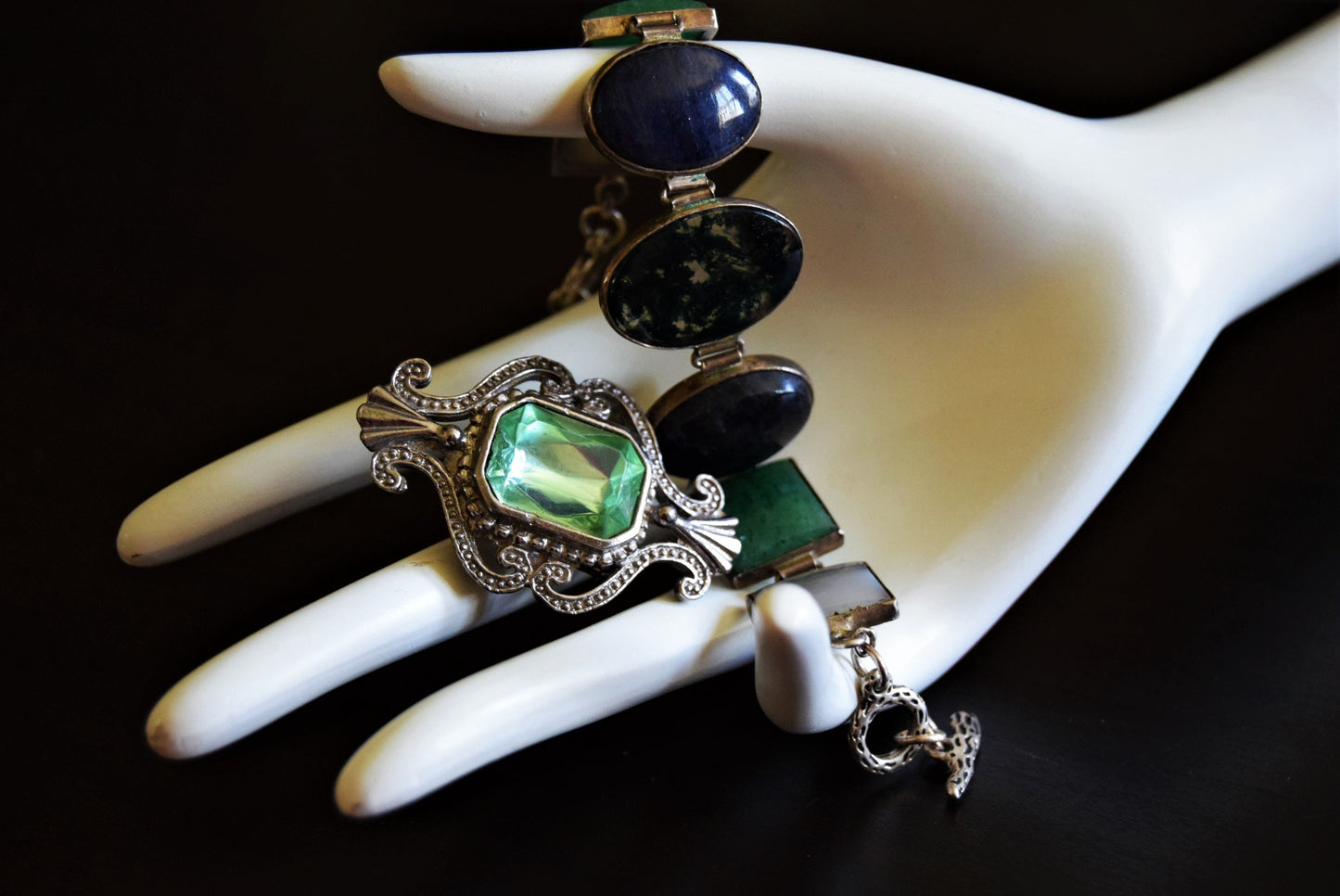 Beautiful Art Deco oval and squares stunning semi precious Lapiz Azuli stones Statement bracelet