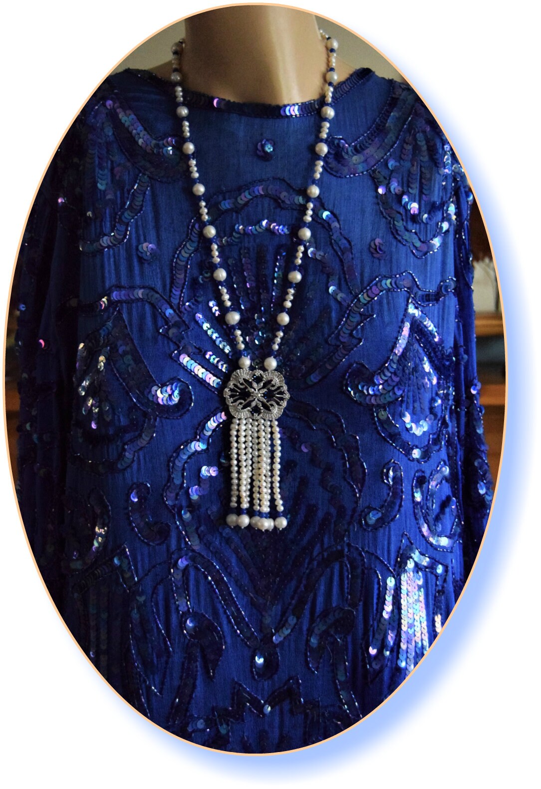 Art Deco dress Flapper dress Downton Abbey dress 1920s dress Blue Great Gatsby dress Heavily Beaded Vintage Dress Size UK 12 US 8