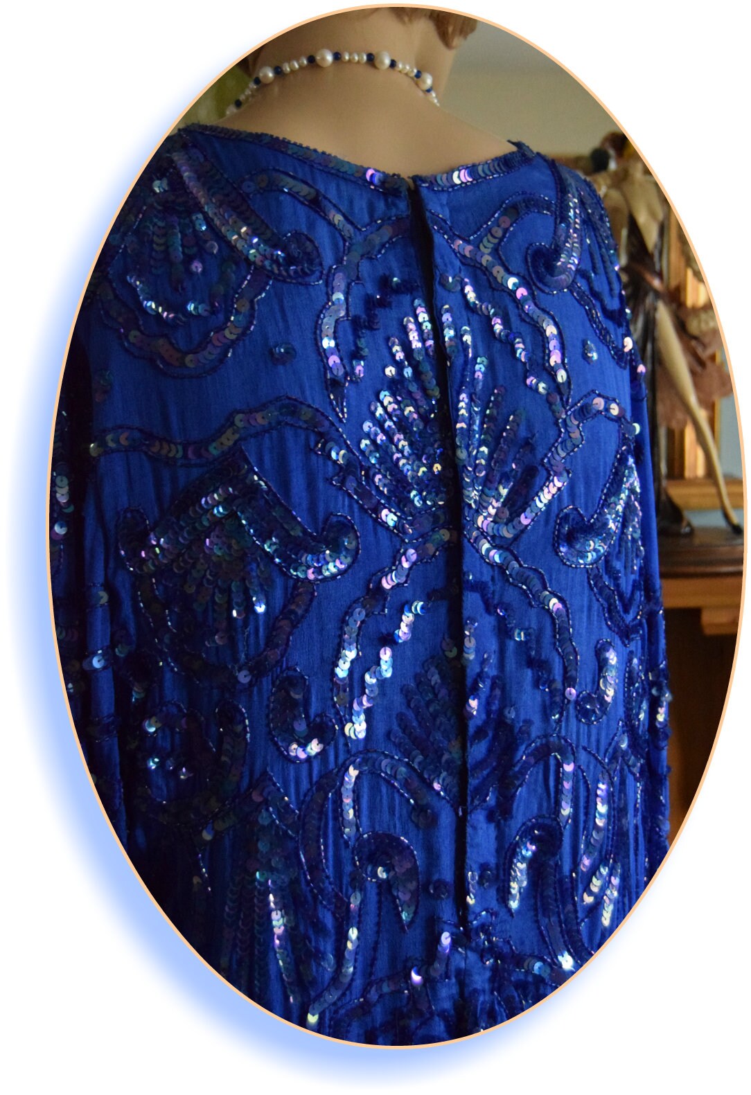 Art Deco dress Flapper dress Downton Abbey dress 1920s dress Blue Great Gatsby dress Heavily Beaded Vintage Dress Size UK 12 US 8