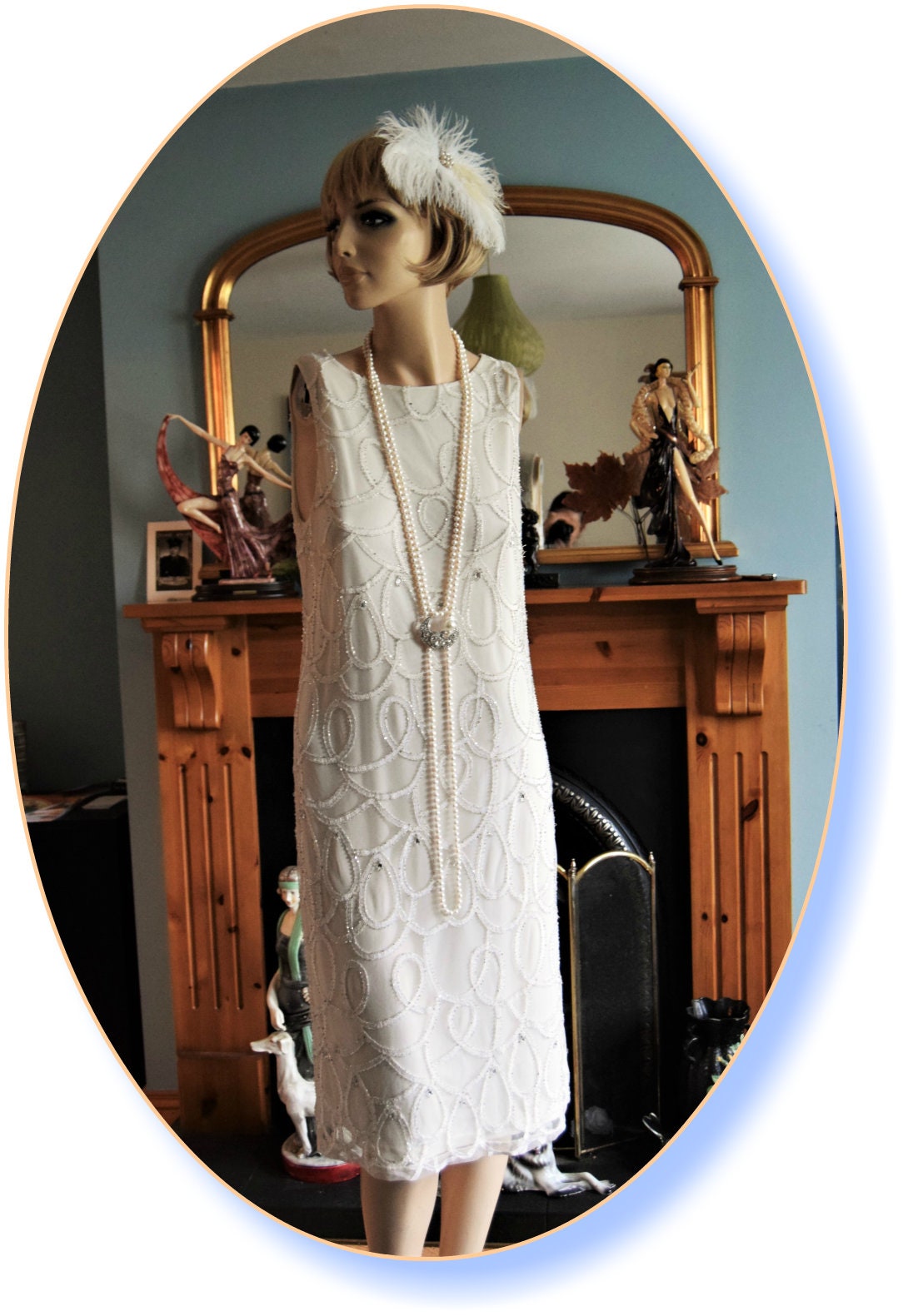 Flapper wedding 1920s dress Great Gatsby Art Deco bride dress Flapper bride vintage beaded white dress size UK 10 US 6