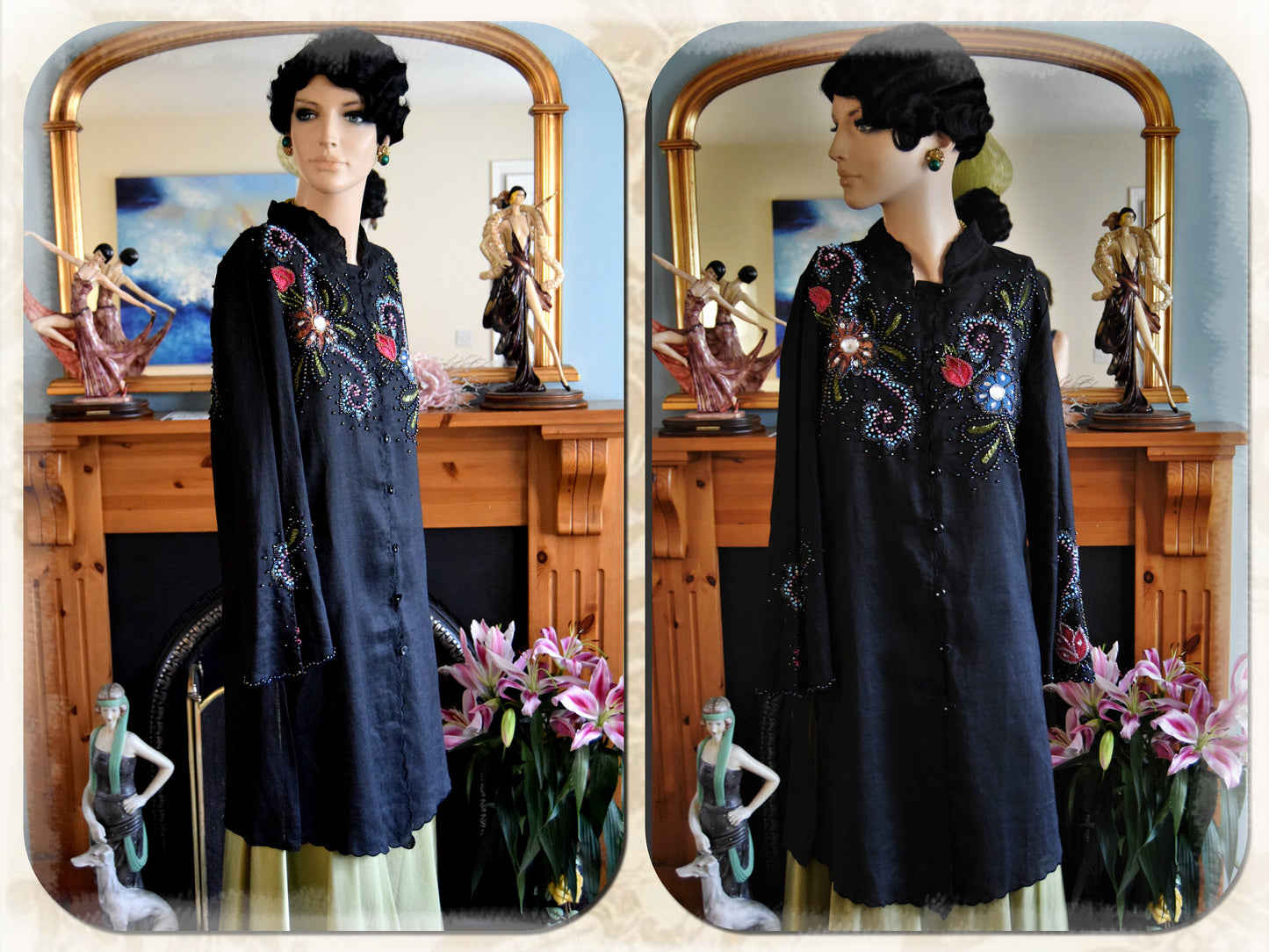 Exceptional Vintage Butler and Wilson cotton long summer coat heavily embroiddered and sequined size UK 12 US 8