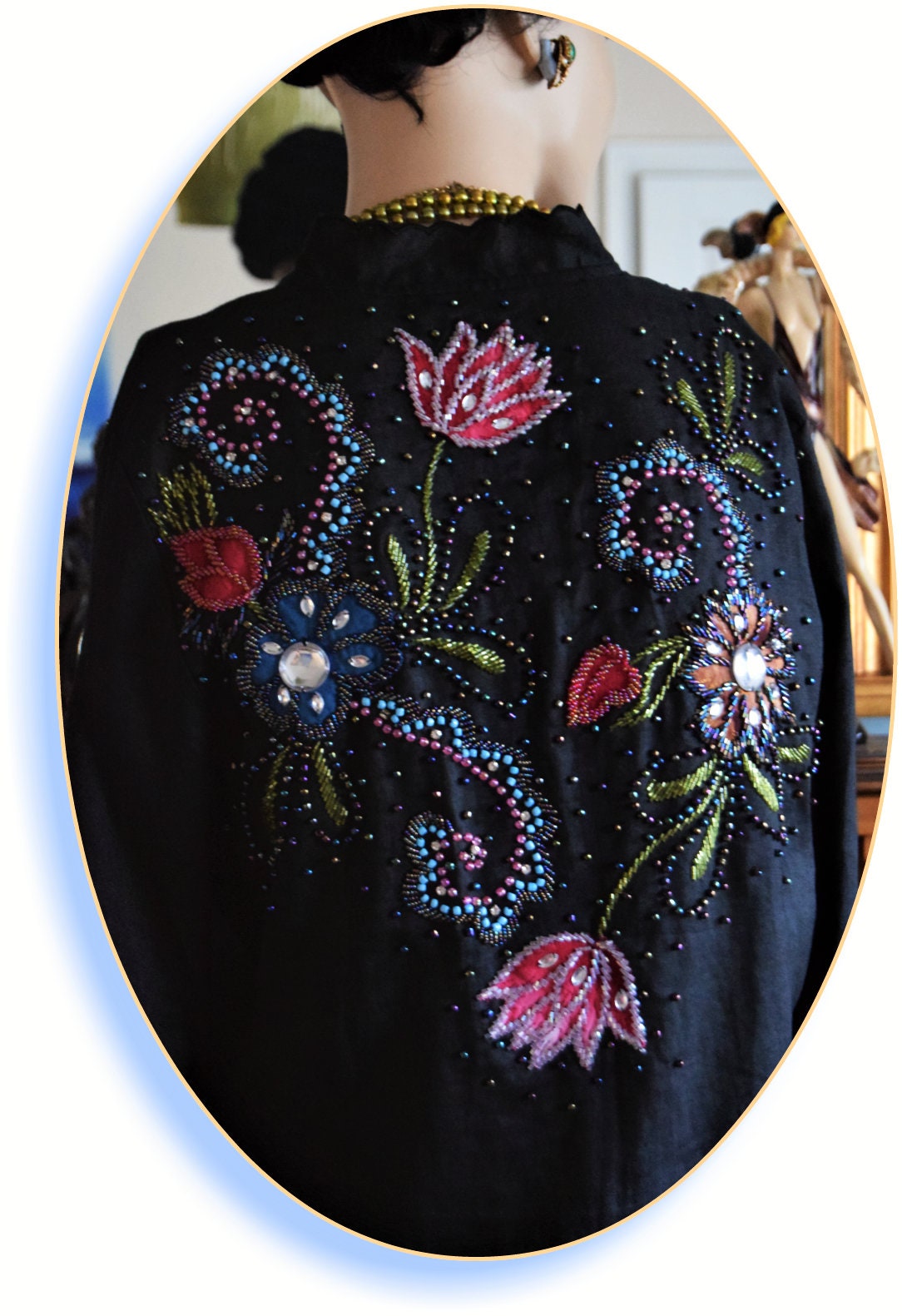 Exceptional Vintage Butler and Wilson cotton long summer coat heavily embroiddered and sequined size UK 12 US 8
