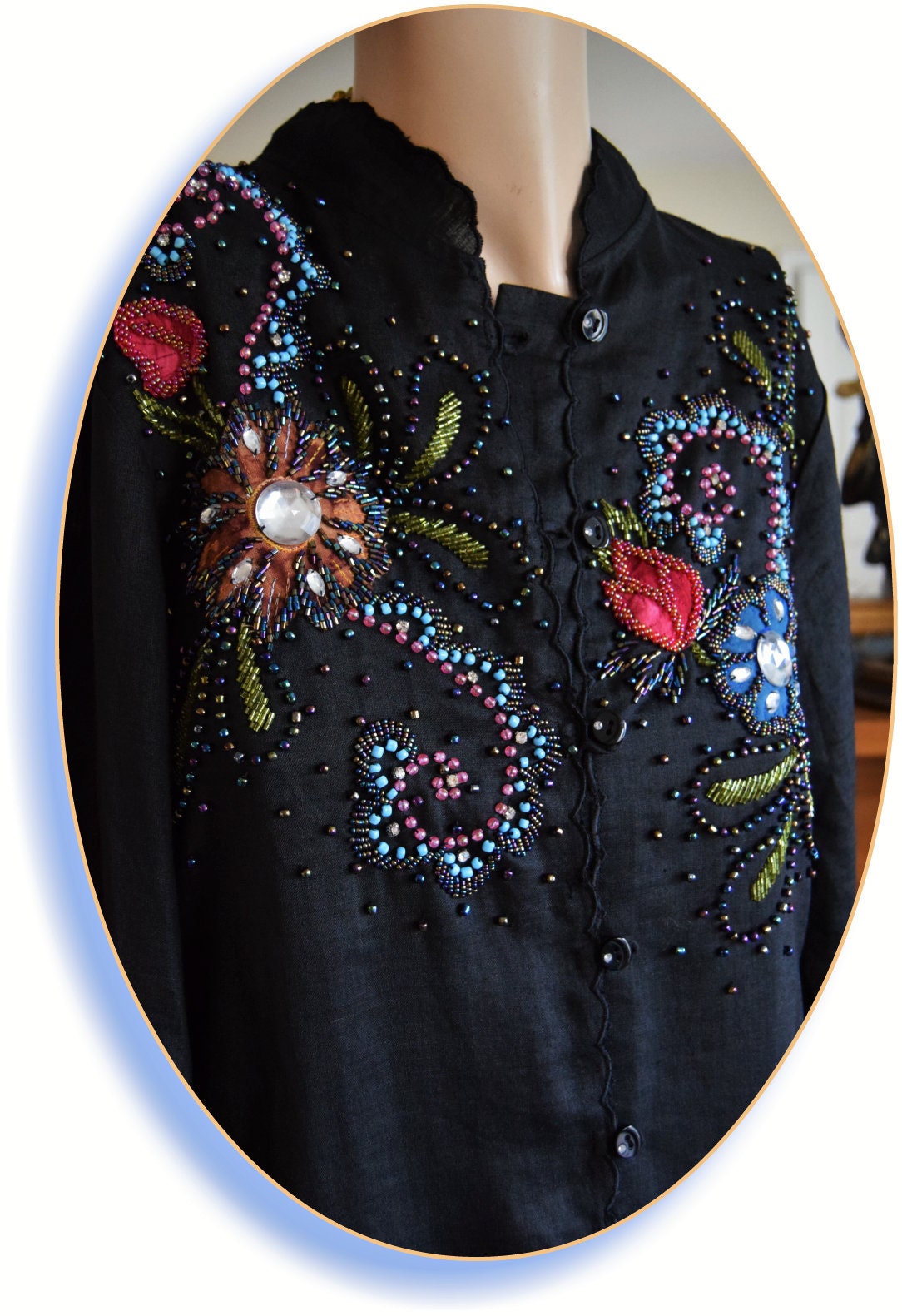 Exceptional Vintage Butler and Wilson cotton long summer coat heavily embroiddered and sequined size UK 12 US 8