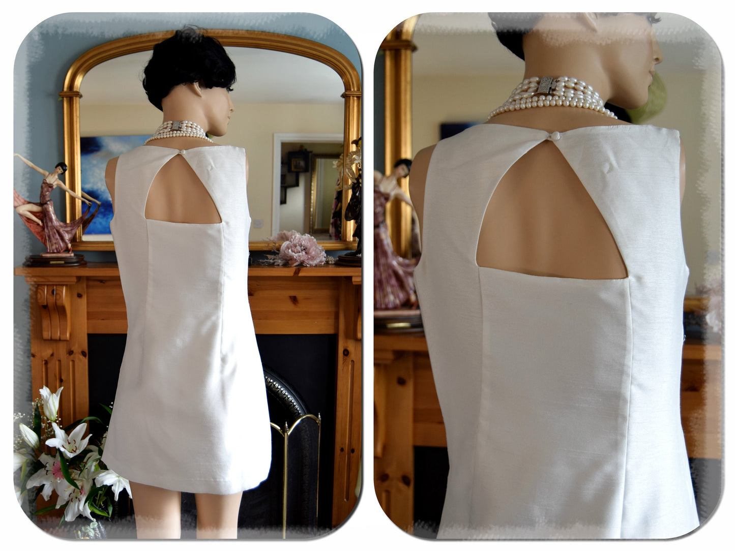 Beautiful Vintage 1920's 1960's silk mix Lyon Lace circle wedding summer dress size UK 8 US 4