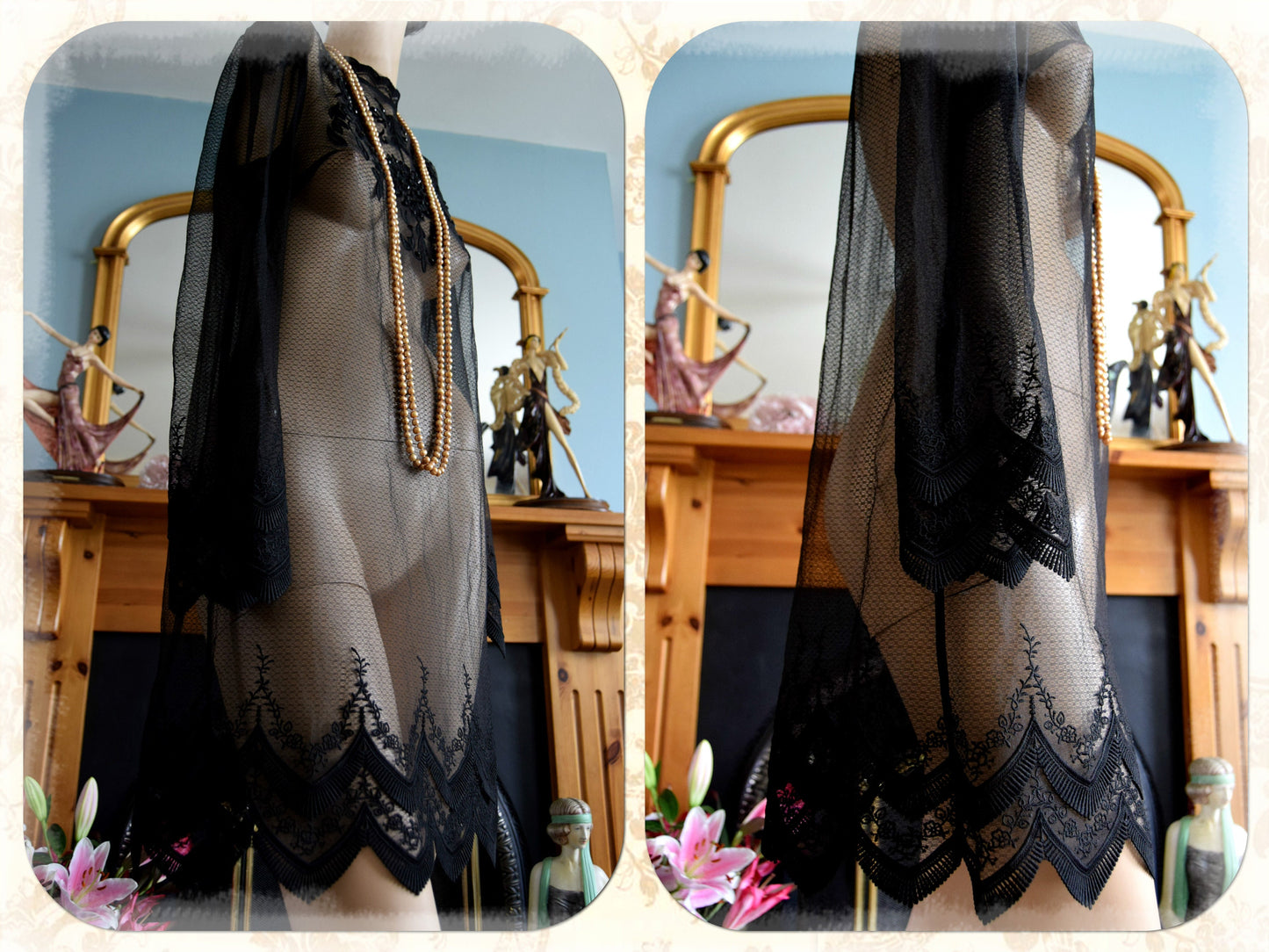 1920s dress flapper dress 1920s mesh dress Great Gatsby dress vintage sheer dress sheer embroidered dress Antique dress Size UK 6 8 US 2 4