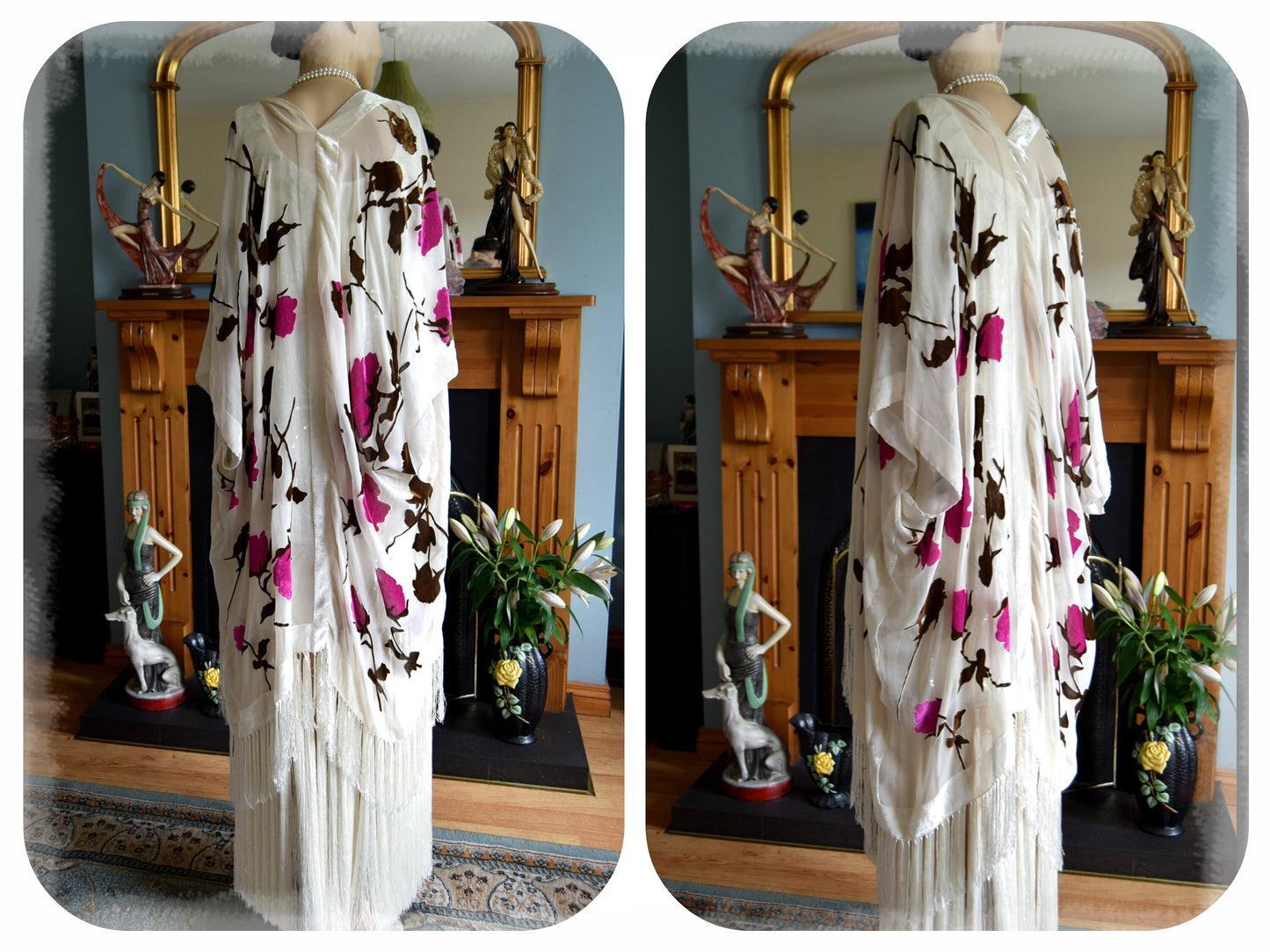 Flapper Charleston Gatsby vintage beaded tassel fringe wedding cocktail gown Avant Garde champagne angelic dress size UK 22 24 US 18 20