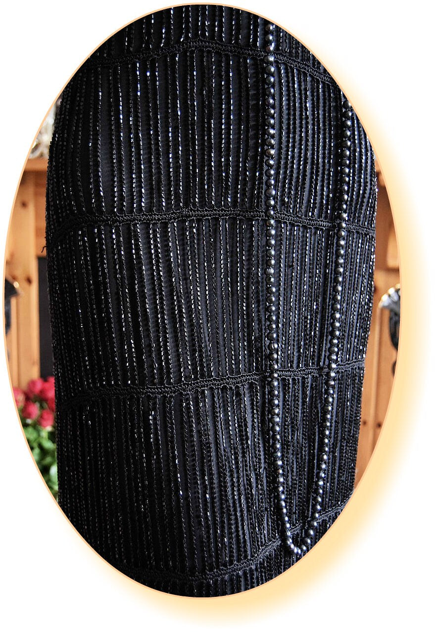 1920s dress Art Deco flapper Charleston dress Gatsby vintage bead tassel fringe evening dress black goth steampunk dress size UK 8 US 4