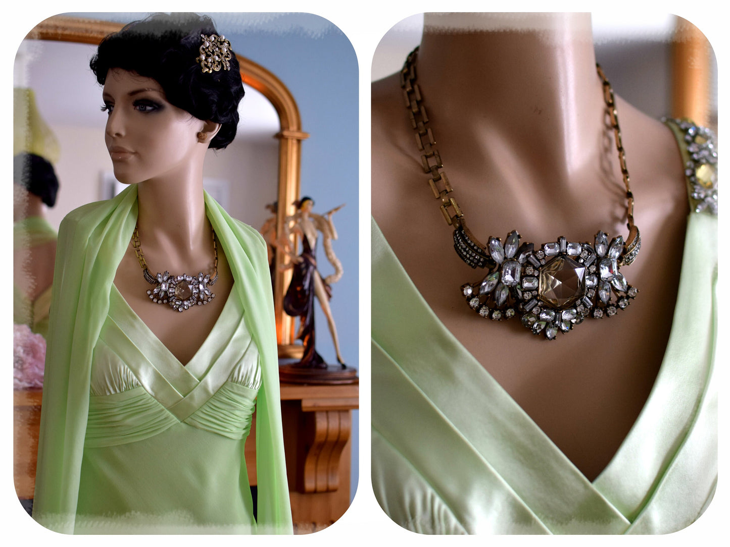 Beautiful Art Deco Statement Necklace withCrystal And Rhinestones so Eye catching trully magnificient