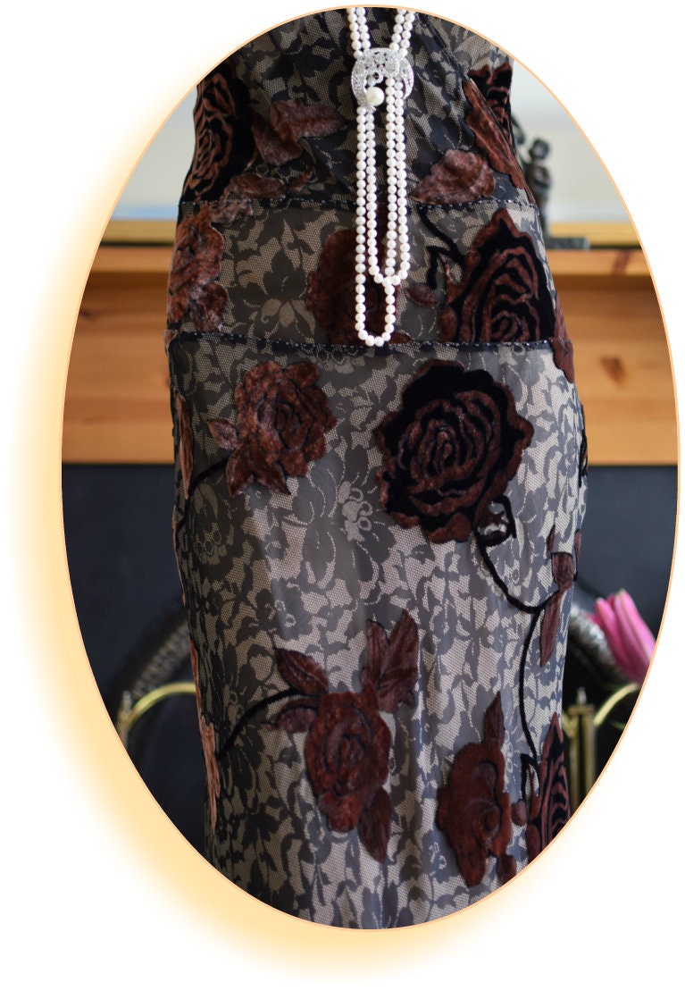 1930s gown Silk devore gown Great Gatsby gown Downton Abbey gown Oriental Devore Silk Velvet Floral Dress Evening Gown Size UK 8 US 4