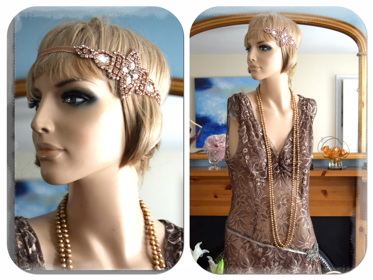 Vintage la beauté de la dentelle Divine Vintage Gold Chantilly Metallic shine Lace Beaded 1920's style cocktail dress Size UK 14 US 10