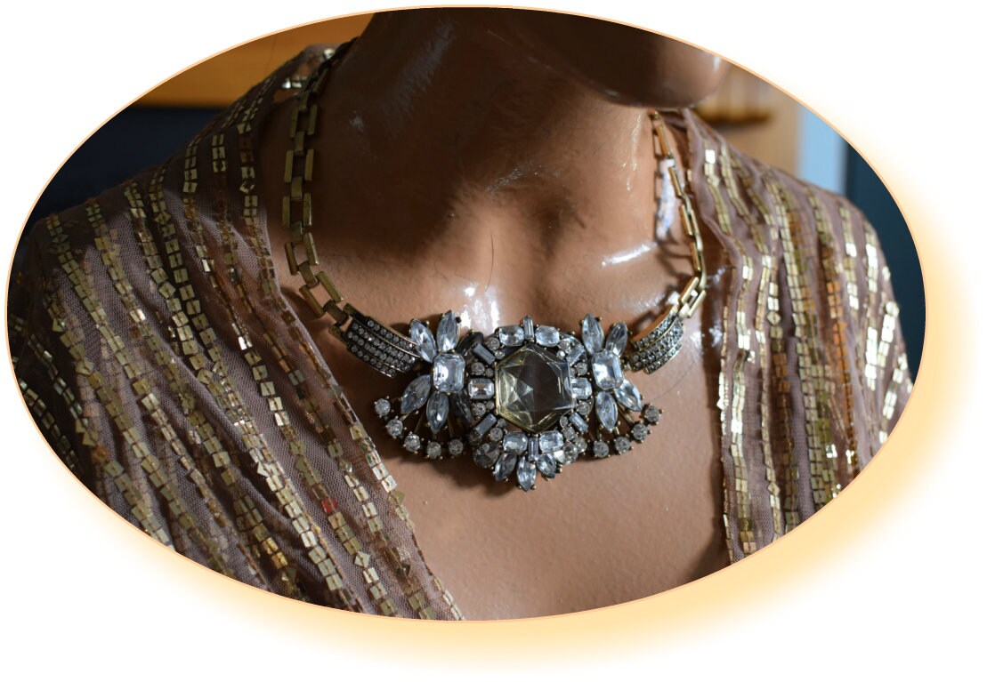 Beautiful Art Deco Statement Necklace withCrystal And Rhinestones so Eye catching trully magnificient