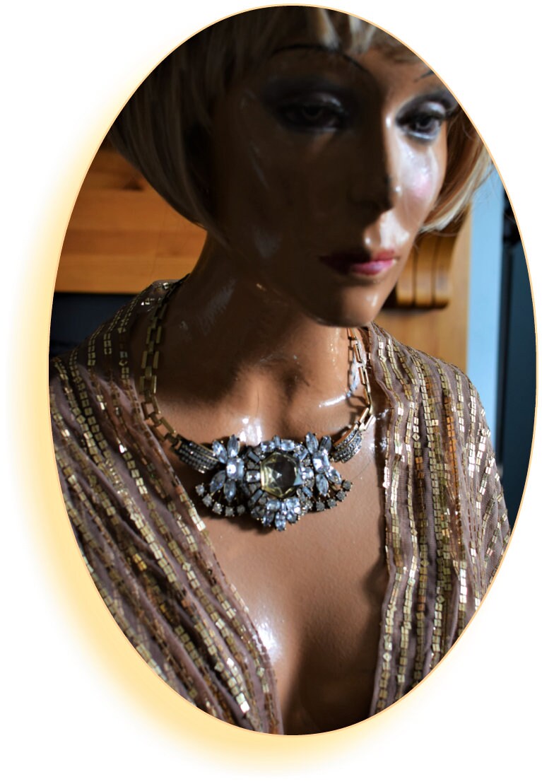 Beautiful Art Deco Statement Necklace withCrystal And Rhinestones so Eye catching trully magnificient