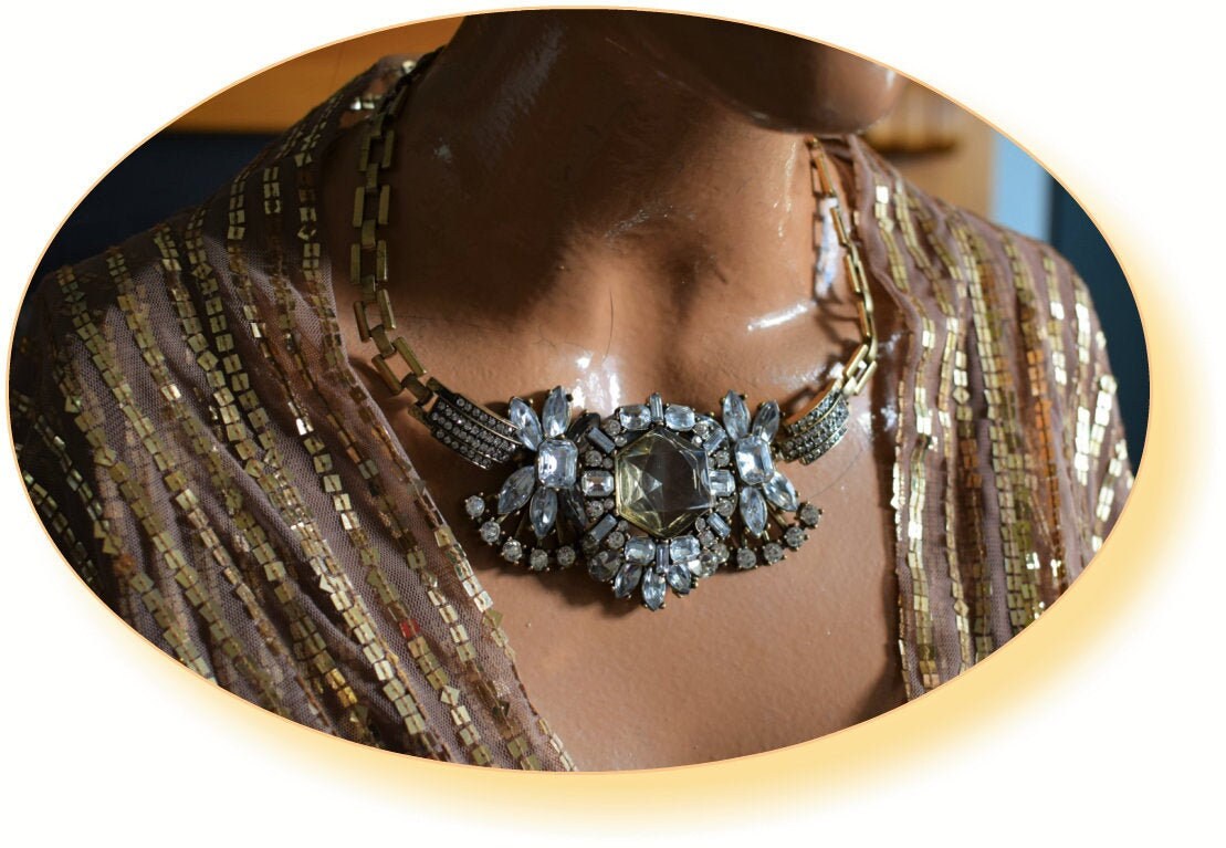 Beautiful Art Deco Statement Necklace withCrystal And Rhinestones so Eye catching trully magnificient