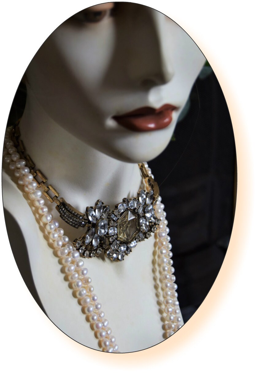 Beautiful Art Deco Statement Necklace withCrystal And Rhinestones so Eye catching trully magnificient