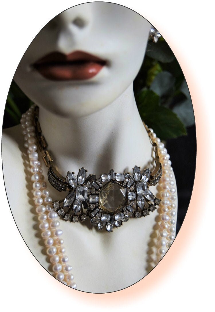 Beautiful Art Deco Statement Necklace withCrystal And Rhinestones so Eye catching trully magnificient