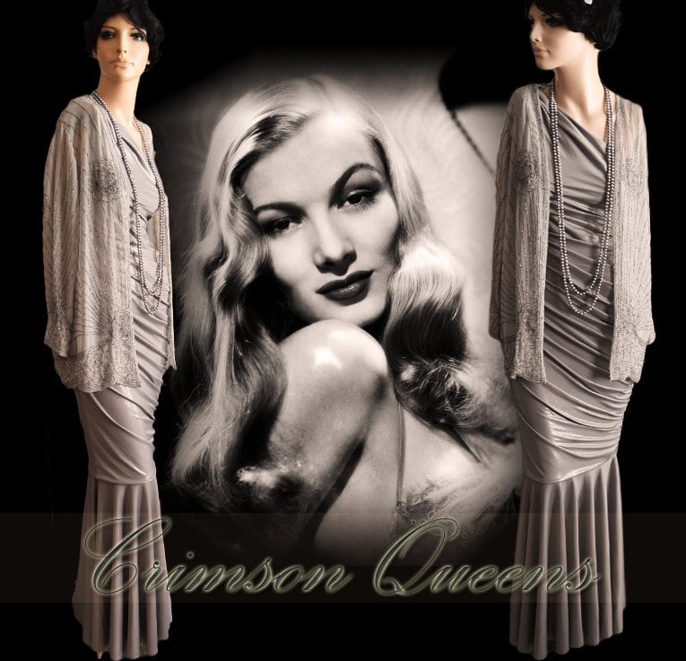 1930s dress 1930s evening gown Silver Floor length dress 1930s Evening Maxi gown Hollywood Goddess gown Silver Ball gown Size UK 8 US 4