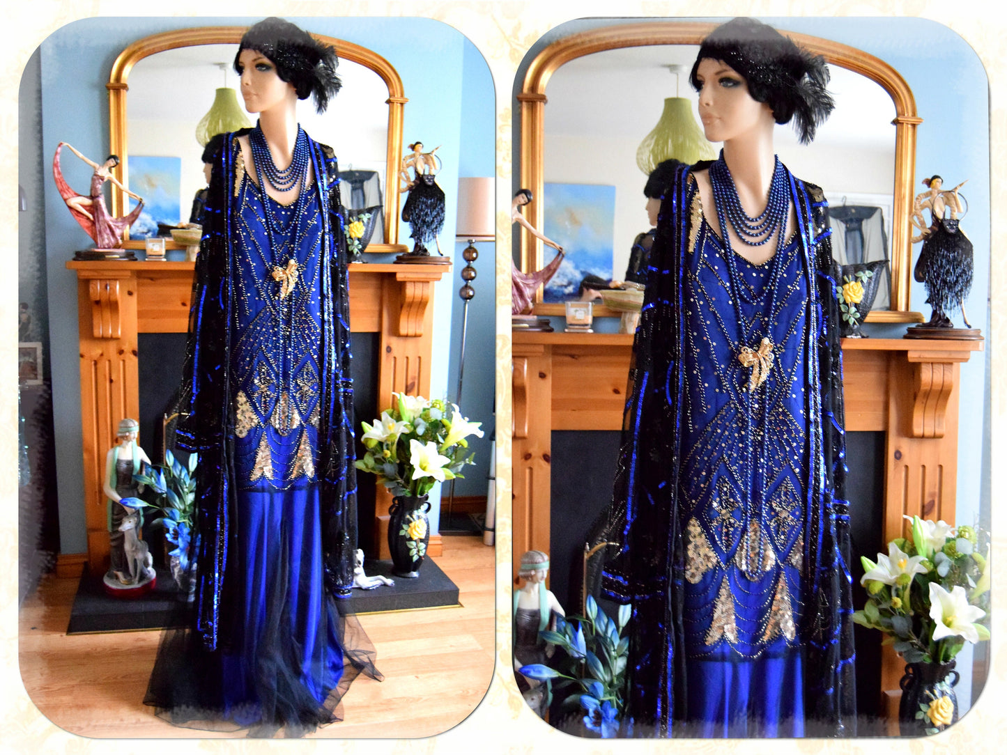 Cintahe Art Deco kimono 1920s dress Beaded Midnight blue kimono 1920s Beaded tassel dress flapper dress Size UK 16 18 US 12 14