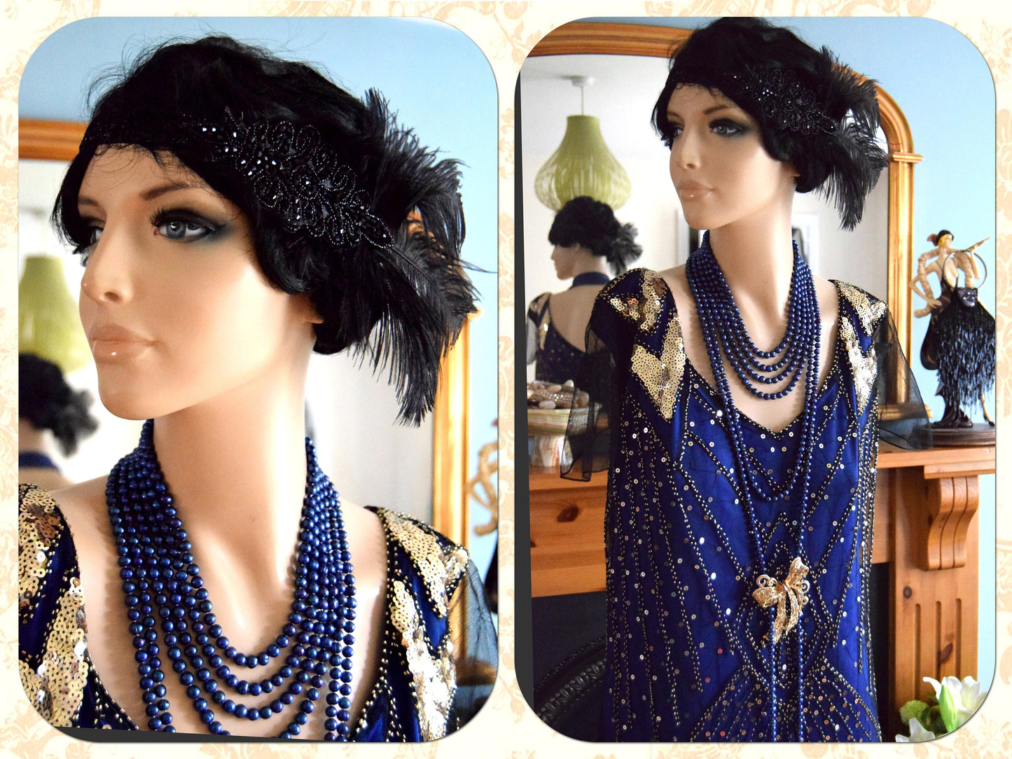 Cintahe Art Deco kimono 1920s dress Beaded Midnight blue kimono 1920s Beaded tassel dress flapper dress Size UK 16 18 US 12 14
