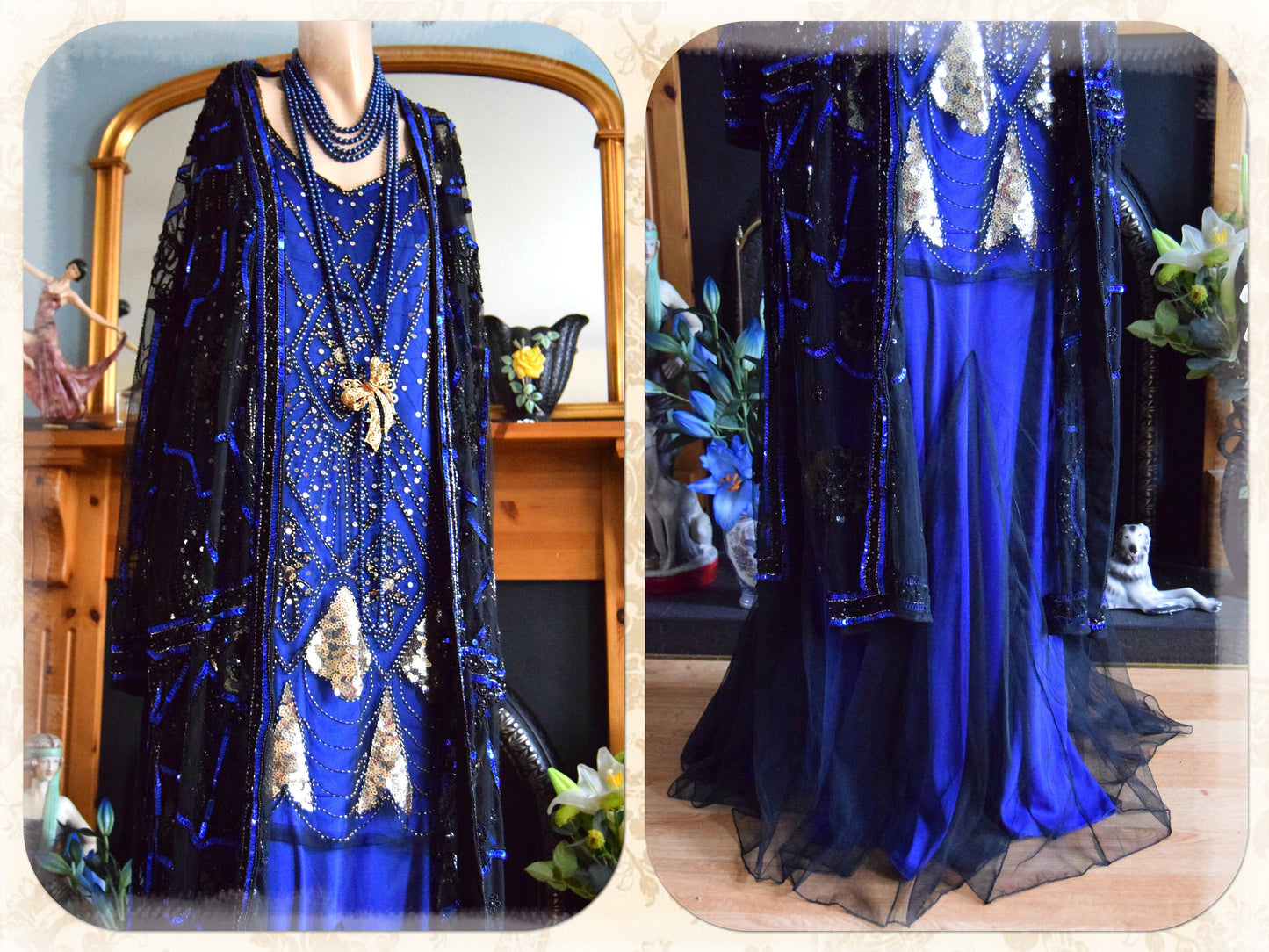 Cintahe Art Deco kimono 1920s dress Beaded Midnight blue kimono 1920s Beaded tassel dress flapper dress Size UK 16 18 US 12 14