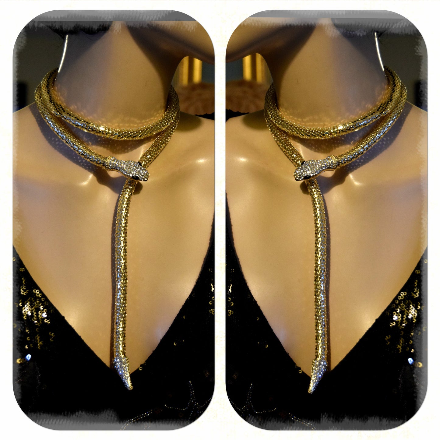 Art Deco Crystal gold Chain 1920's long snake necklace bracelet cuff can be used as a belt