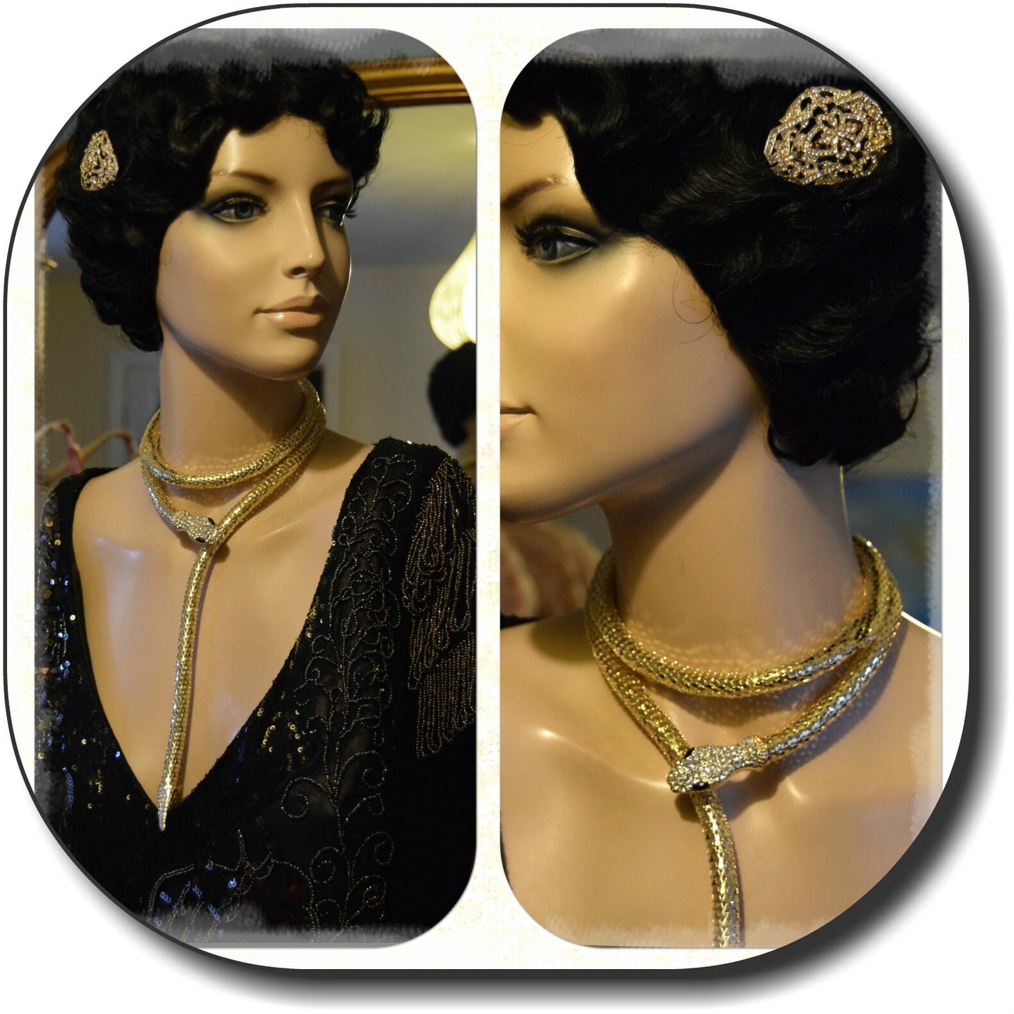 Art Deco Crystal gold Chain 1920's long snake necklace bracelet cuff can be used as a belt