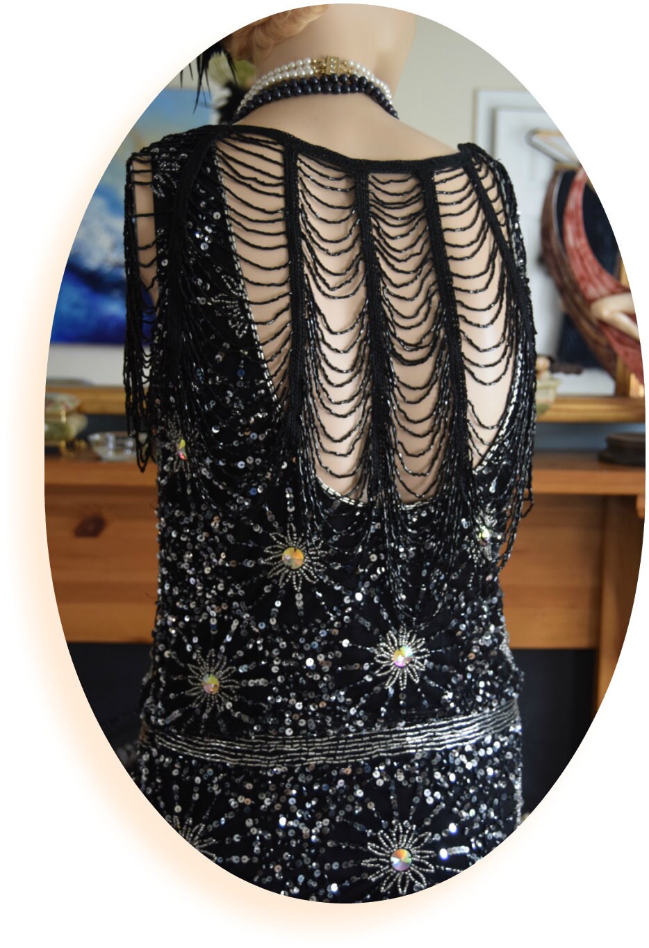 Vintage Black Crochet 1920's intricate beaded embellished beautiful cape shrug size UK 8 10 12 Us 4 6 8