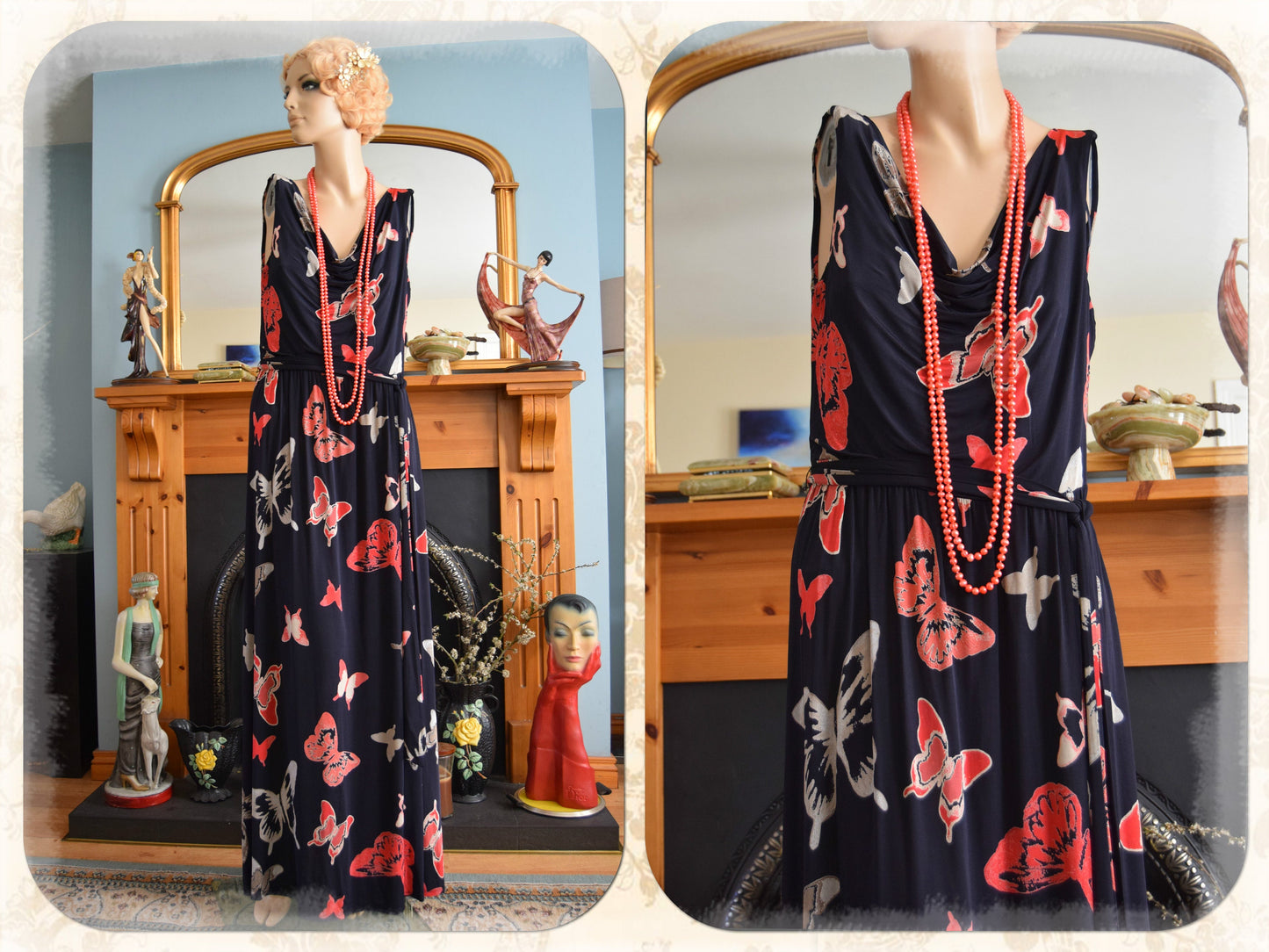 Vintage Laura Ashley Romantic Downton Abbey Deco Vintage Butterfly Summer Day Evening Sunday Cocktail Evening dressSize UK 12 US 8