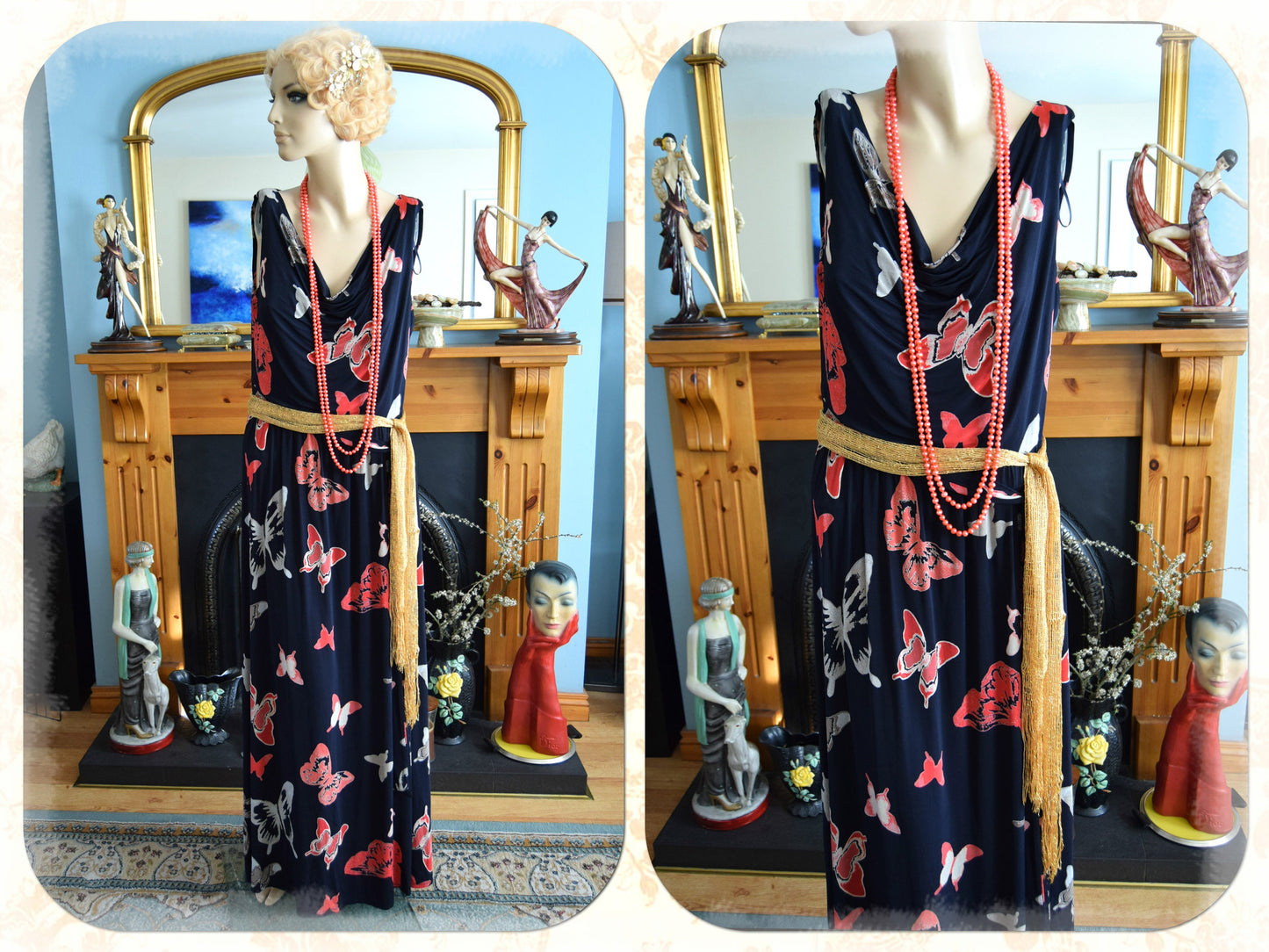 Vintage Laura Ashley Romantic Downton Abbey Deco Vintage Butterfly Summer Day Evening Sunday Cocktail Evening dressSize UK 12 US 8